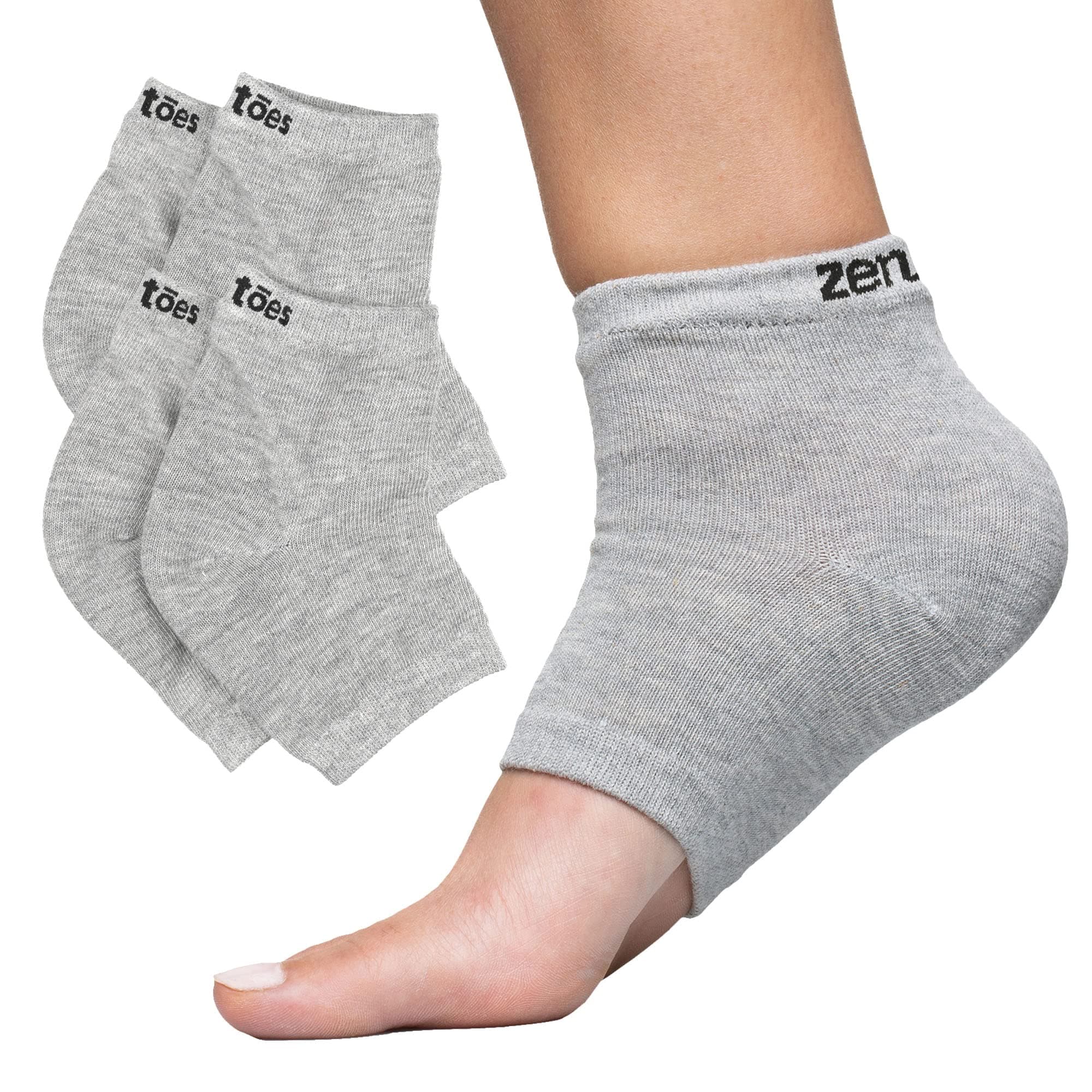 ZenToes Moisturizing Heel Socks 2 Pairs Gel Lined Toeless Spa Socks to Heal and Treat Dry, Cracked Heels While You Sleep (Men's Large, Gray)