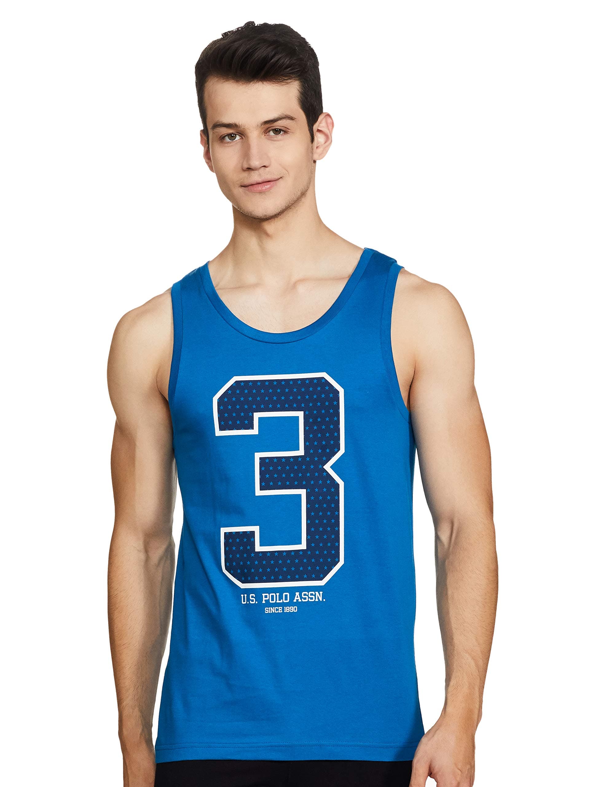U.S. POLO ASSN.. Men Cotton Regular Fit Brand Print 1617 Vest - Pack of 1(I617-P1_MID.Blue_L)
