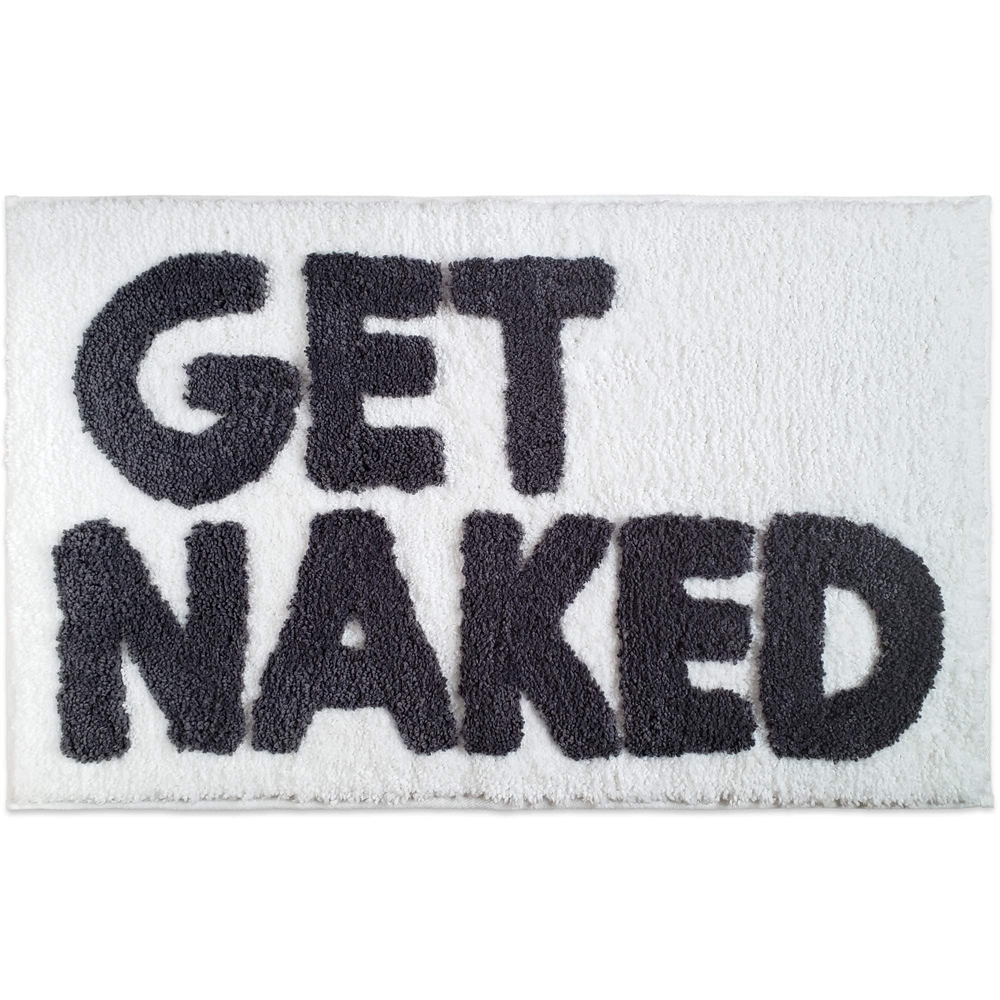 New Mungo Get Naked Bath Mat - Cute Bath Rug for Apartment Decor - Tufted Gray & White - 20" x 31"