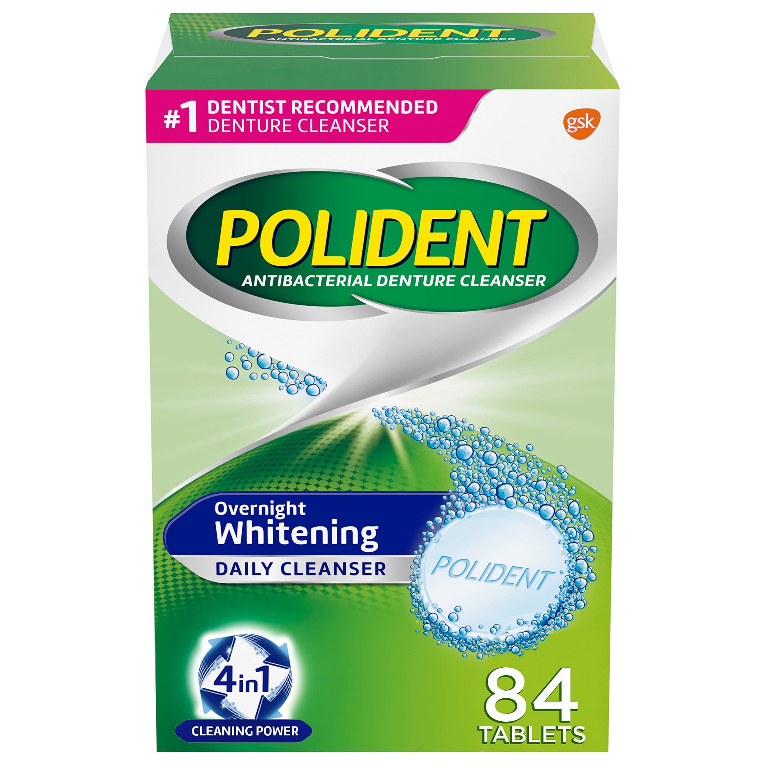 Denture Cleanser Antibacterial Overnight Whitening Triple Mint Freshness, 84 tabs