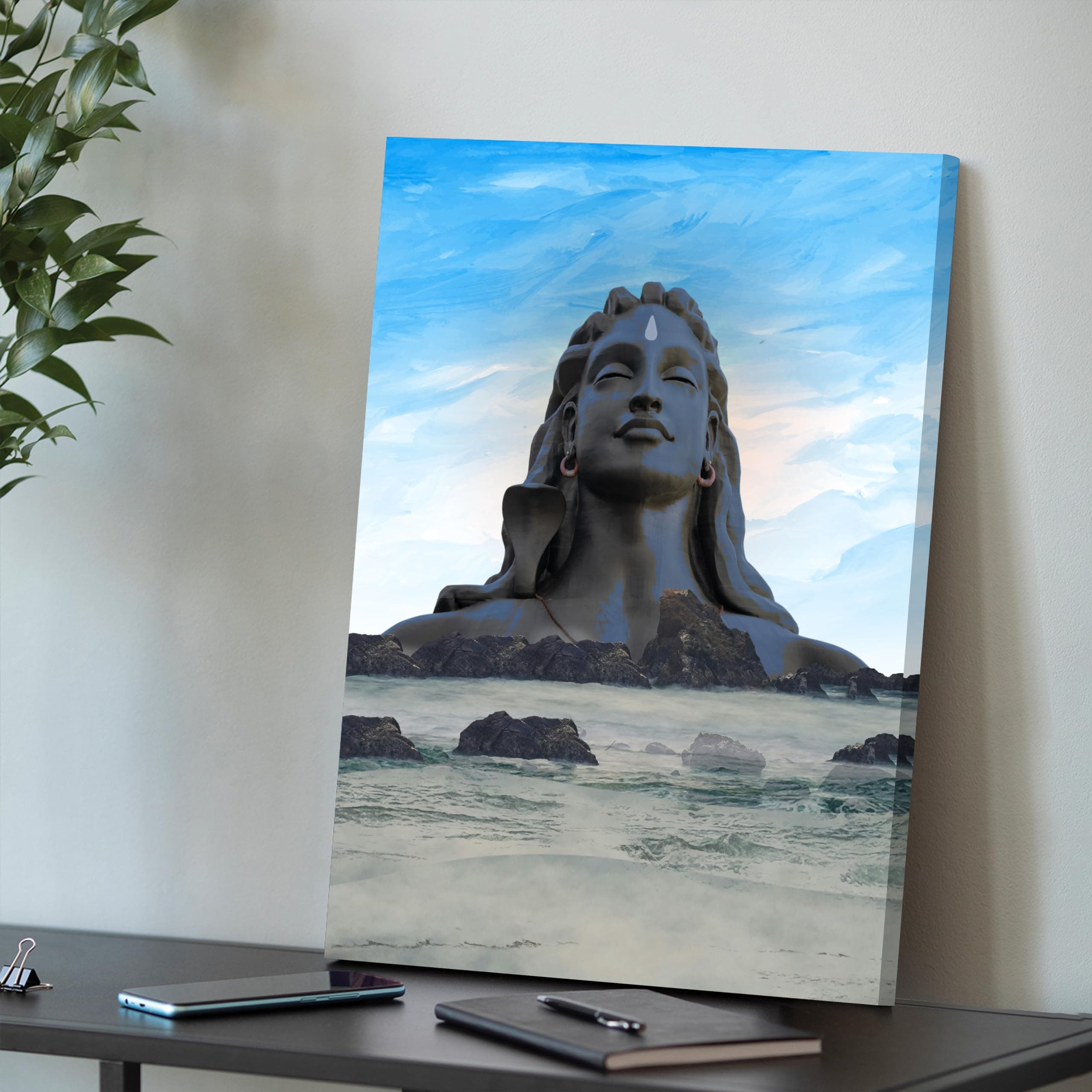 PAINTINGMANTRA Stretched Canvas Painting Divine Lord Shiva With Trishul Meditation Wall Painting Home Decor Living Room, Decorative Home & Wall Décor