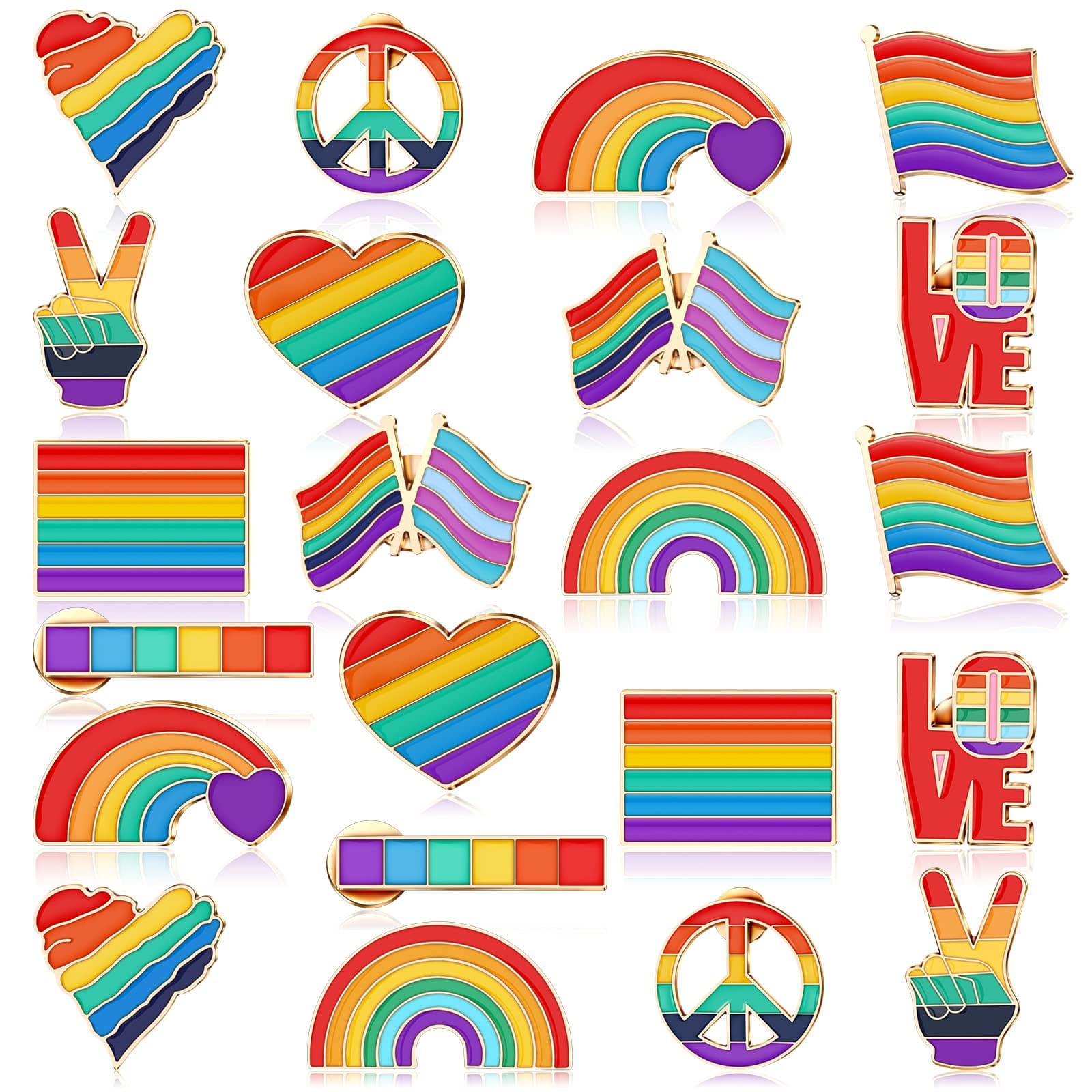 Rainbow Pride Pins Lapel Pin Rainbow Brooch Enamel Pin Set Flag Heart Label Bag Pins for Backpacks Pride Lapel Pin Men Women Decorations Pins for Clothes Hat Shawl Backpacks, Metal