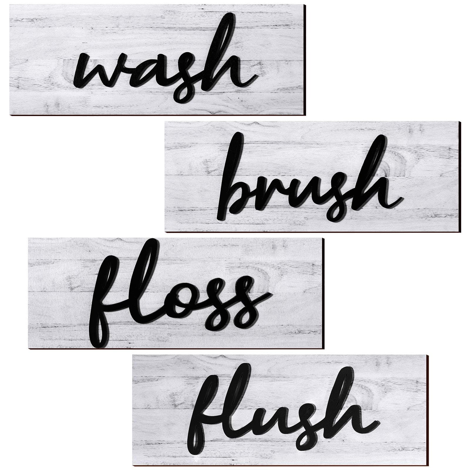 4 Pieces Farmhouse Bathroom Wall Decors Wash Brush Floss Flush Signs Rustic Hanging Wooden Signs Primitive Bathroom Wall Arts Vintage Wooden Decorations for Home Laundry Room Bathroom (White)
