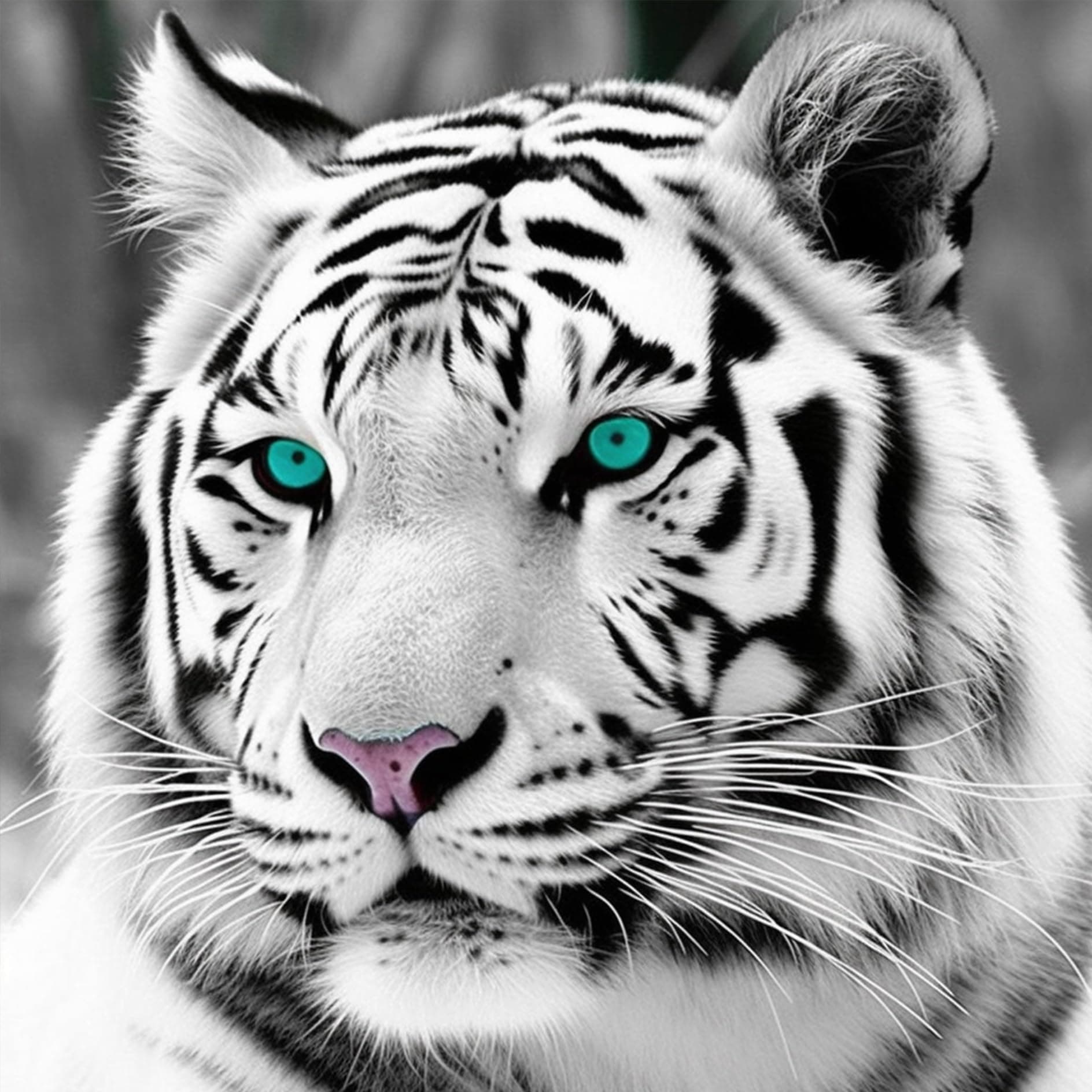 DIY 5D Diamond Painting by Number Kits, Diymood Painting White Tiger Paint with Diamonds Arts Full Drill Canvas Picture for Home Wall Decor 30x30cm(12x12inch)