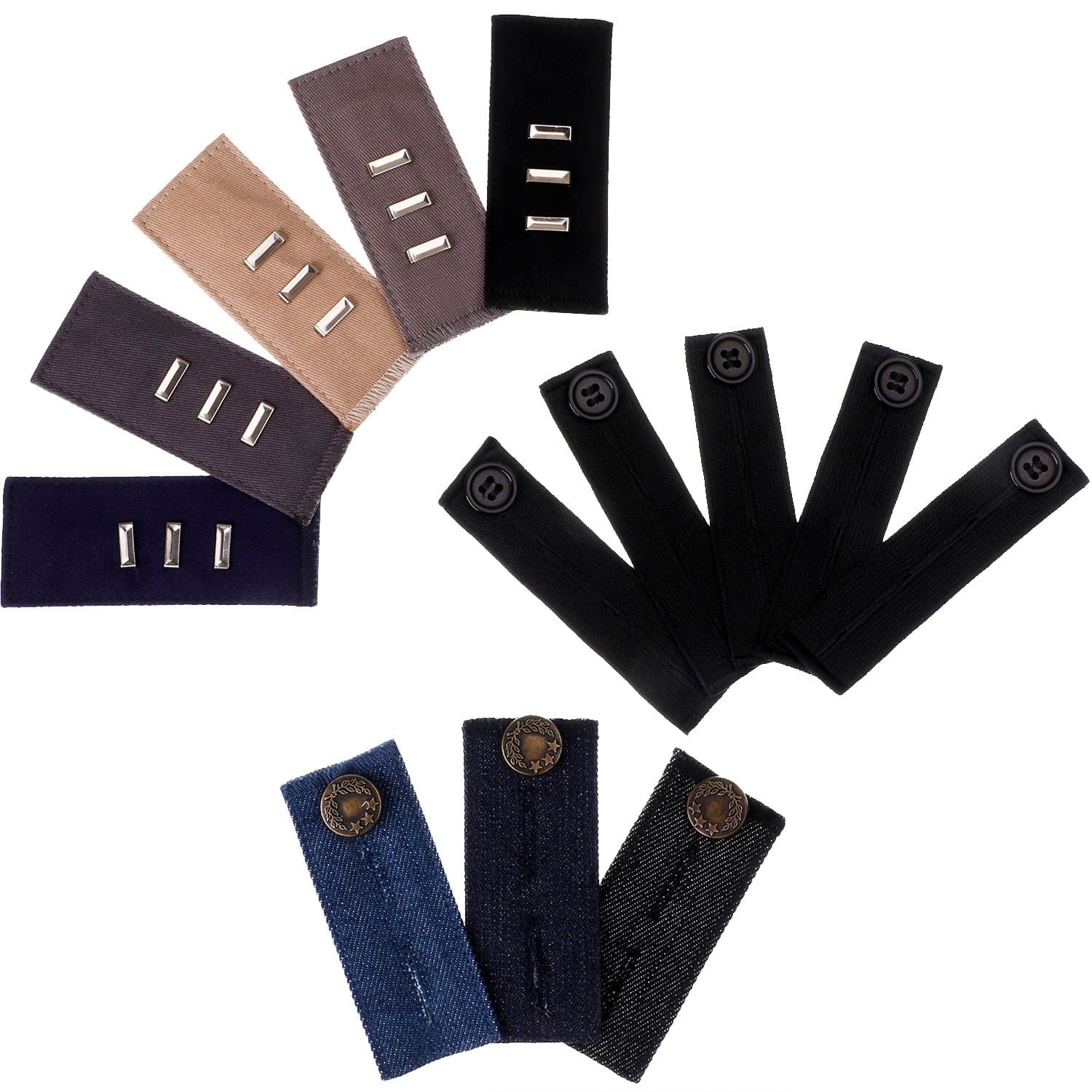 Skylety Waistband Extender Pants Waist Elastic Extenders Set, 3 Types for Jeans, Skirt, Trousers, 13 Pieces