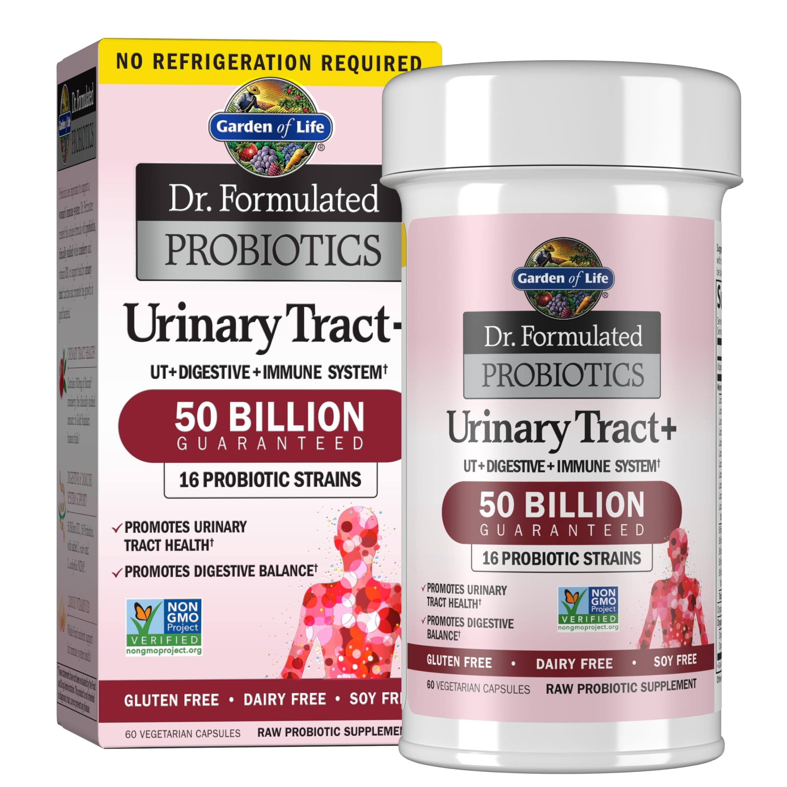 Garden of Life Probiotic Supplement for Urinary Tract Health - Dr. Formulated Urinary Tract+ for Digestive and Urinary Tract Support, Shelf Stable, 60 Capsules