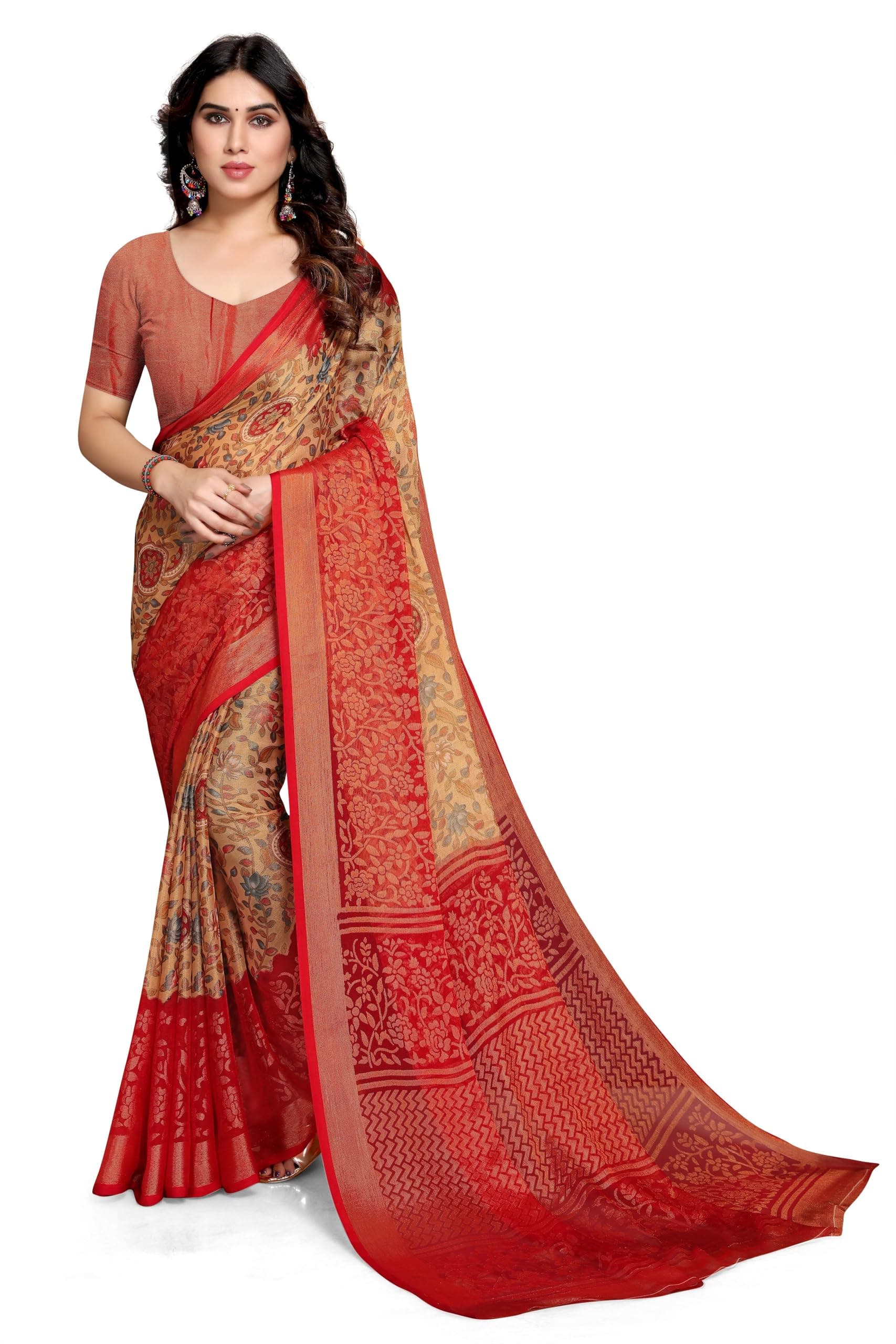 Every Moment Women's Printed Chiffon Saree with Blouse Material