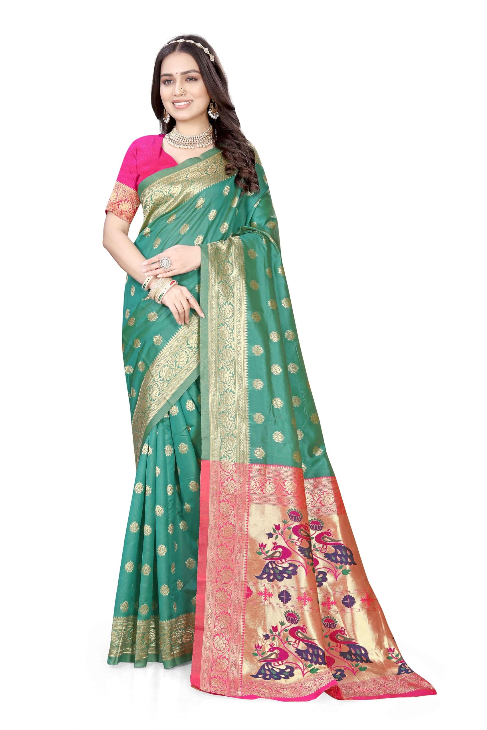 Sugathari Women's Banarasi Saree Pure Paithani Kanjivaram Silk Soft new ladies 2024 Design Wear Pattu Sarees Latest Cotton Party Sari collections With Blouse Piece for Wedding sadi (PARI-205)