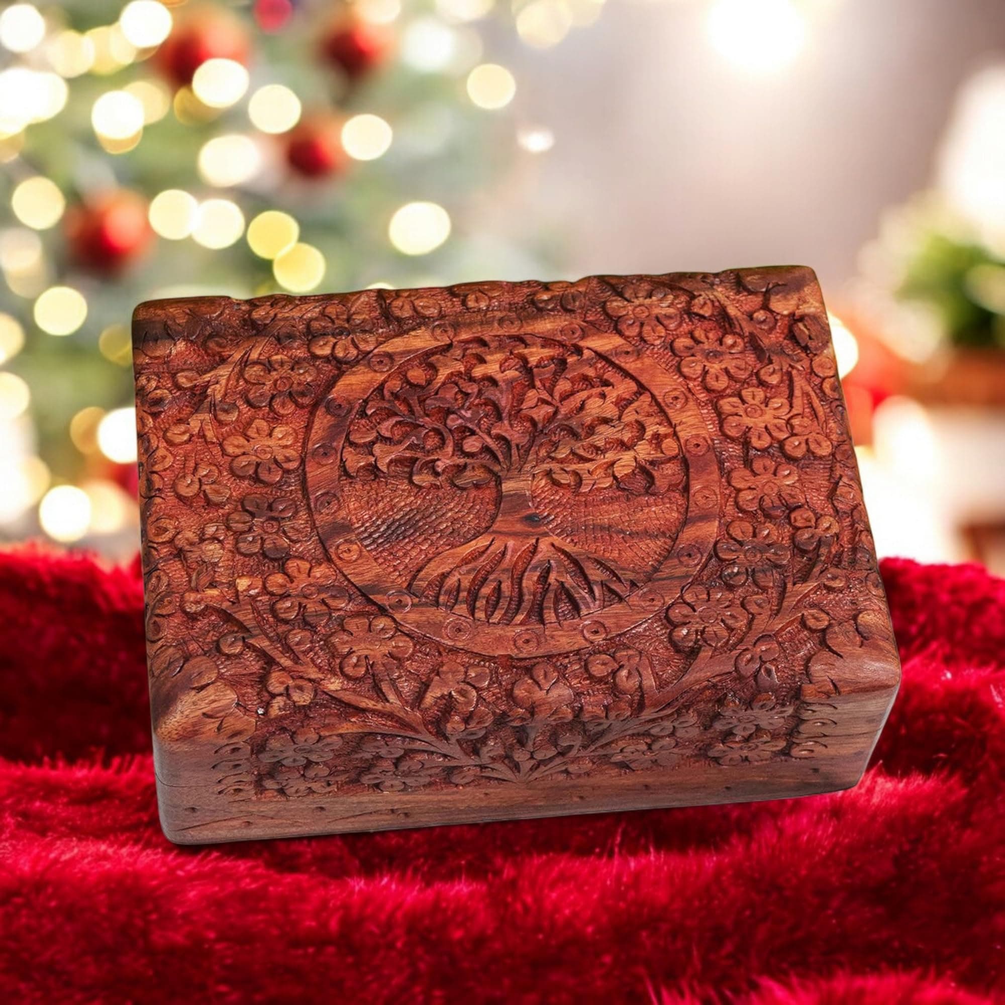 Woodiva Handmade Sheesham Wooden Storage Box Hand Carved Tree design Jewelry Box & Decorative Gift Box