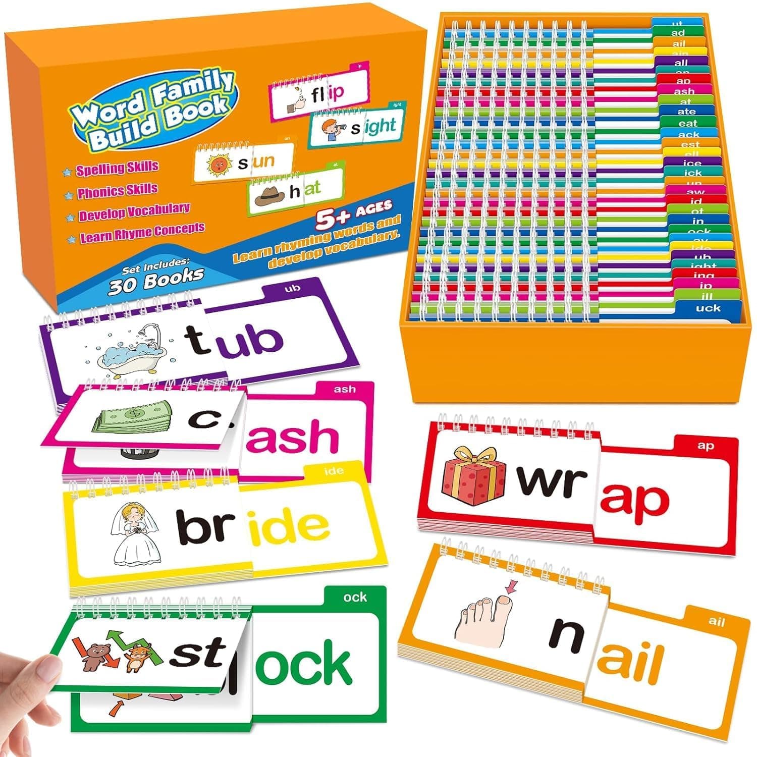 SHNMN 30PCS Read and Rhyme Flip Books, Interesting Word Family Flip Books, ABC Vocabulary Cards, Sight Words Flash Cards Kindergarten, Read and Rhyme Flip Activity Book