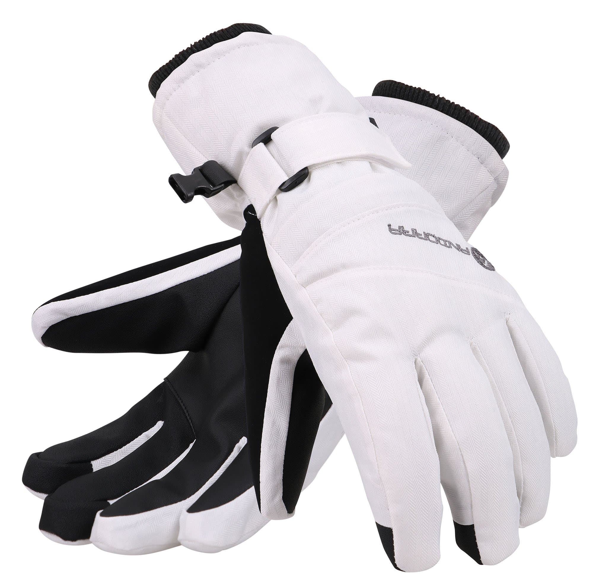 Andorra Snow Gloves Women Thinsulate Insulated Touchscreen Zipper Pocket Ski Gloves, White, S