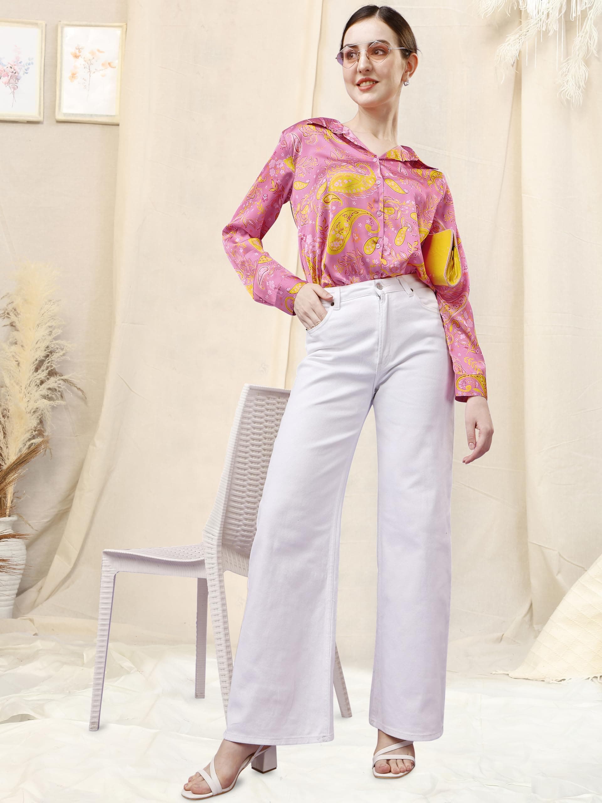 MIRCHI FASHION Women's Digital Paisley Printed Regular Loose Fit Satin Shirt