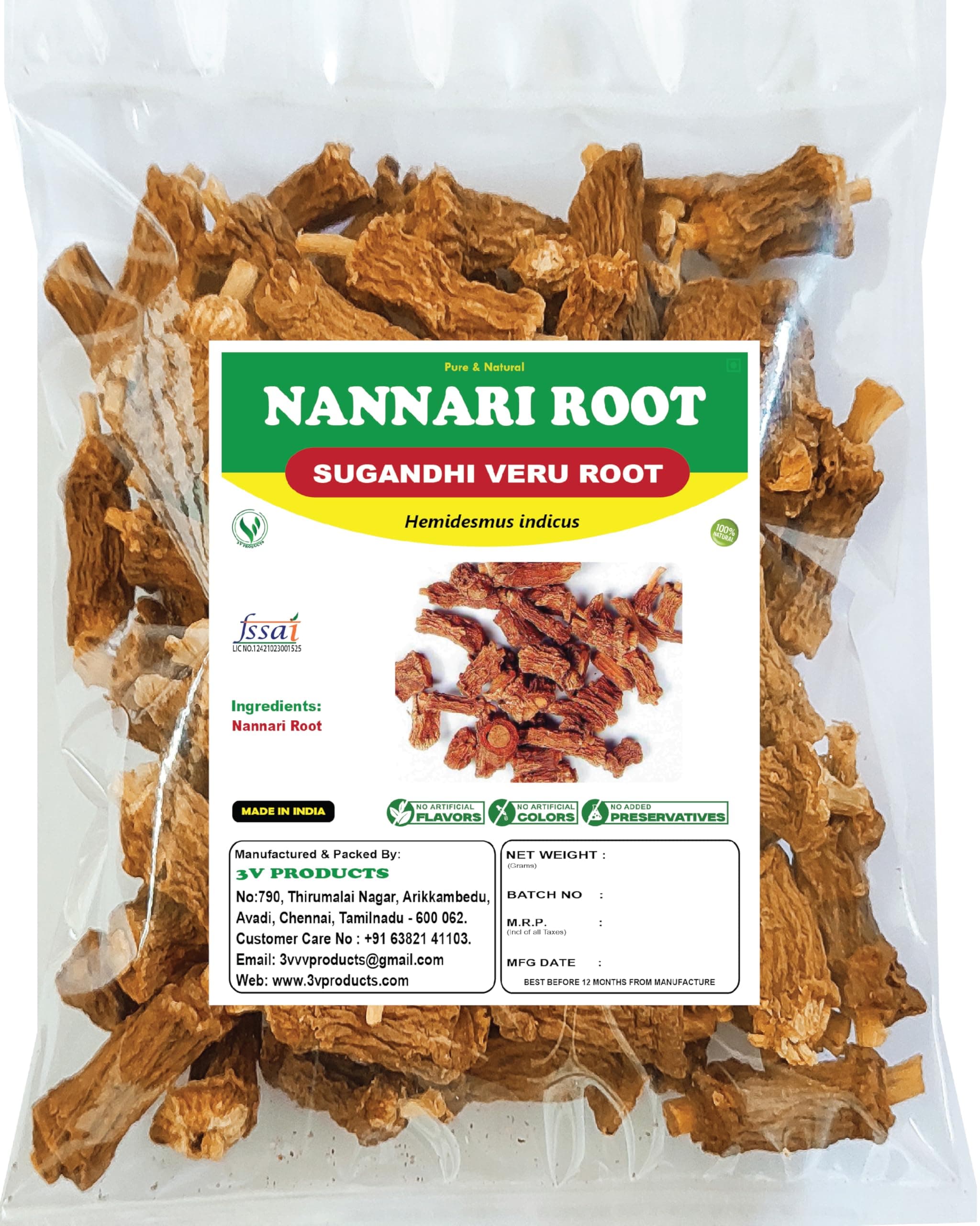 3V PRODUCTS Nannari Roots - Pack Of 2x100Gm - Sugandhi Veru | Anantmool | Indian Sarsaparilla | Hemidesmus Indicus for Body Heat reduce & Diabetics (100% Natural)