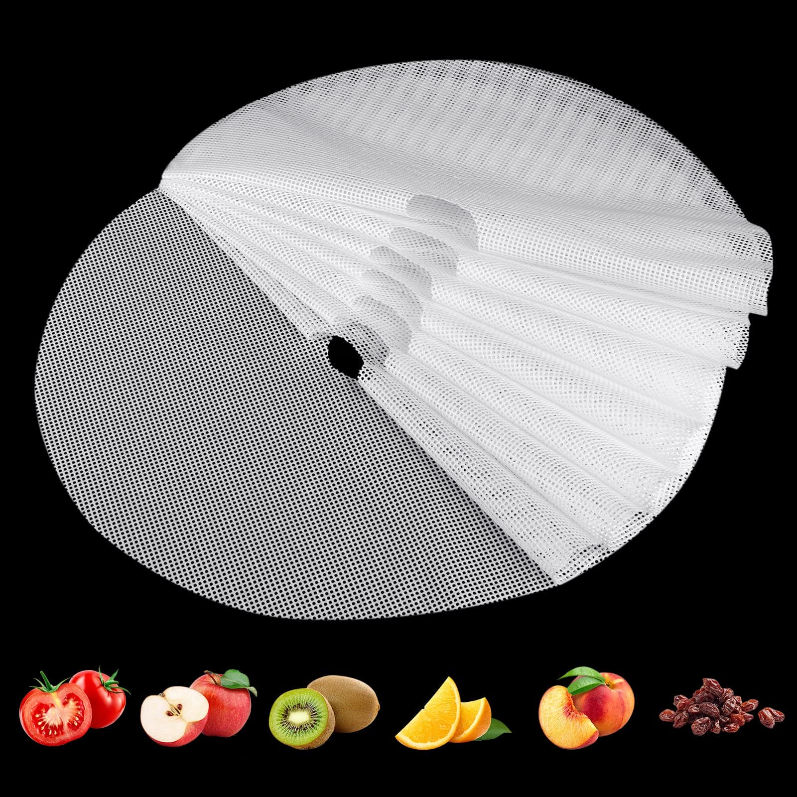 (8 Pack) Round Silicone Dehydrator Sheets, Dostk Premium Non Stick Silicone Mesh for Fruit Dehydrator, Tray Liner Reusable (Round 13" Diameter)