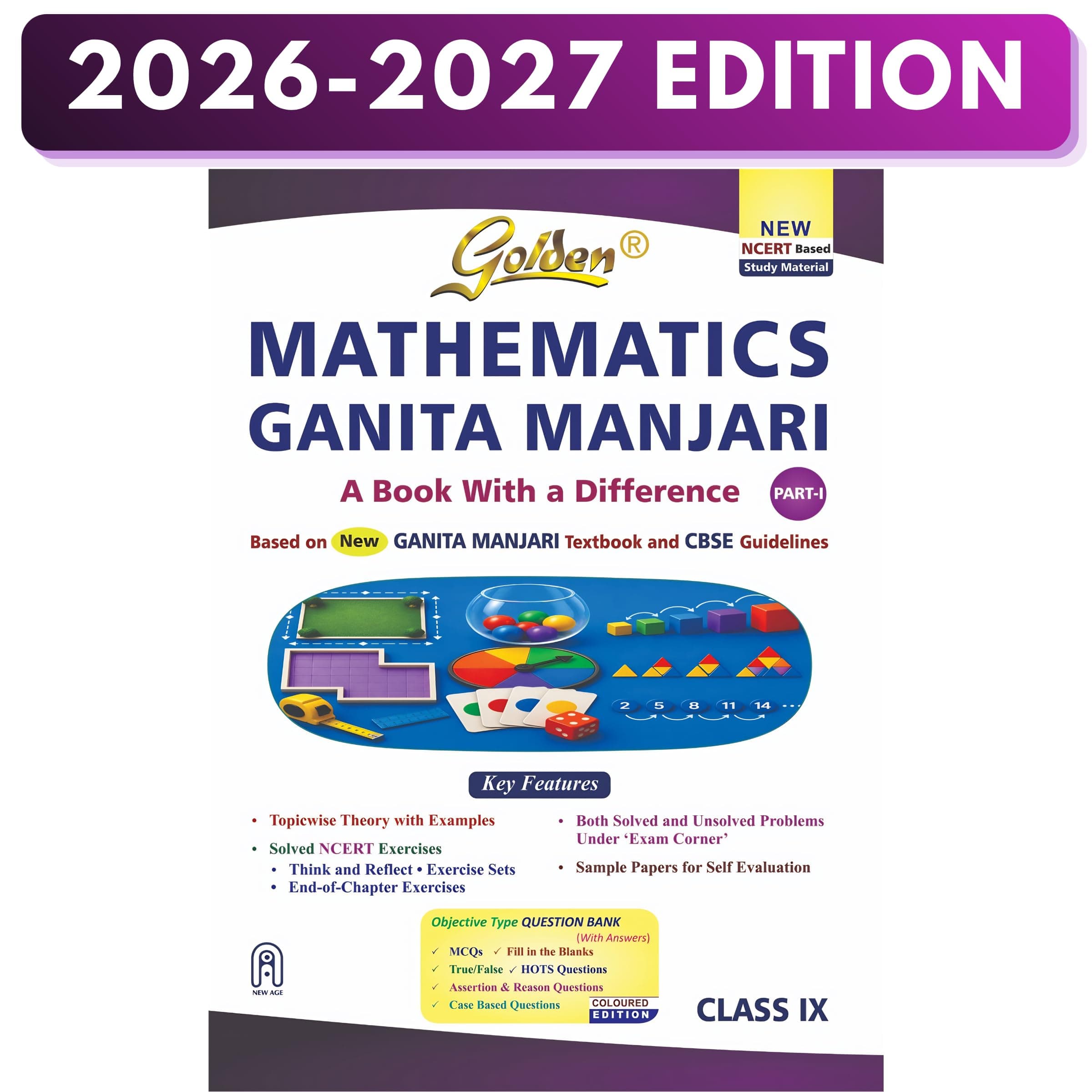Golden Mathematics Study Material Based on New NCERT Ganita Manjari for Class 9 | CBSE 2027 Exams (Part-1) | Topicwise Theory with Examples | Solved NCERT Exercises | Sample Papers | Objective Q Bank