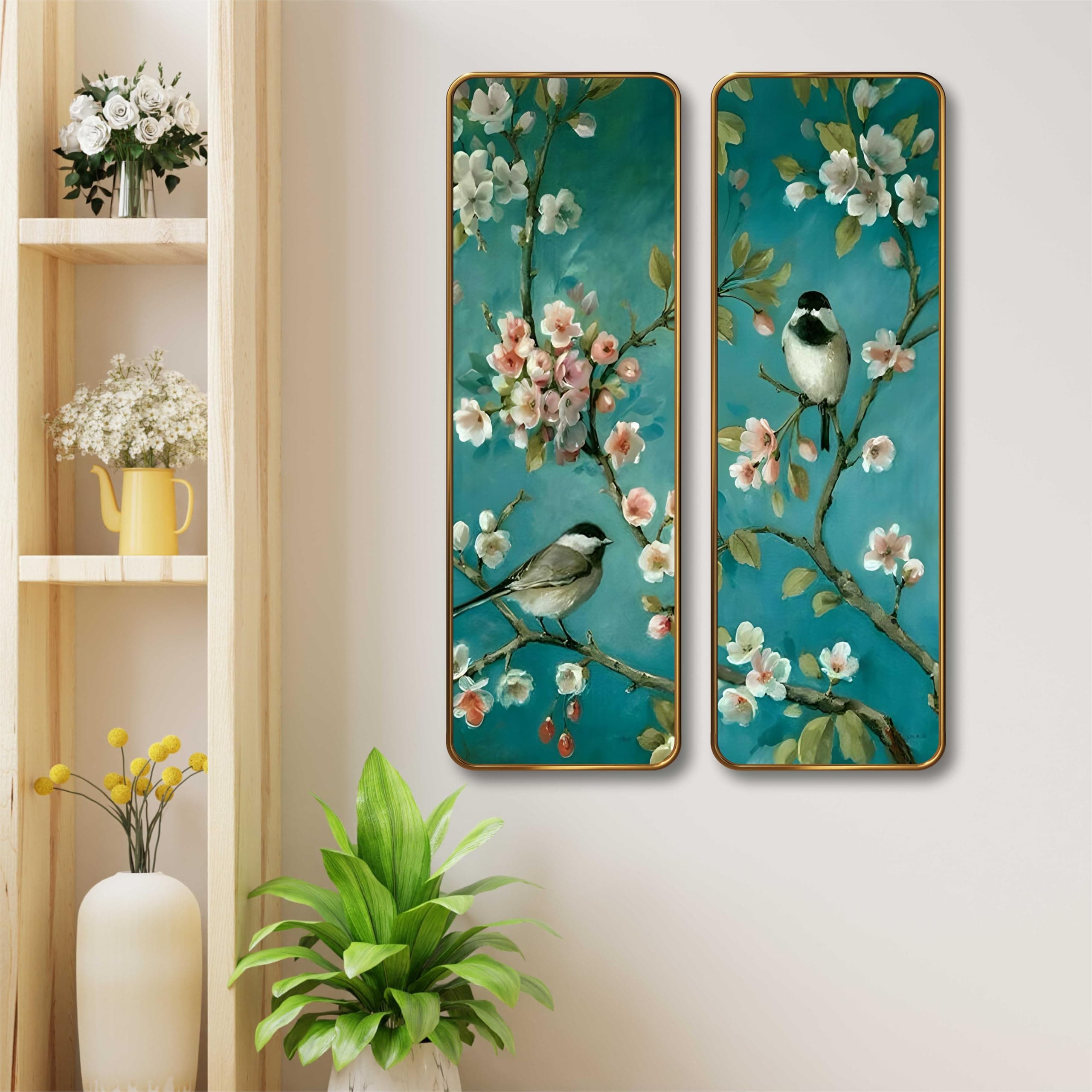 Livin'luxe Lotus & Elephant Set of 2 Vertical MDF Wall Panels | Premium Sparkle Lamination Finish | Artistic Floral & Animal Print Wall Décor for Living Room & Bedroom (12 x 18 Inch) AS-01