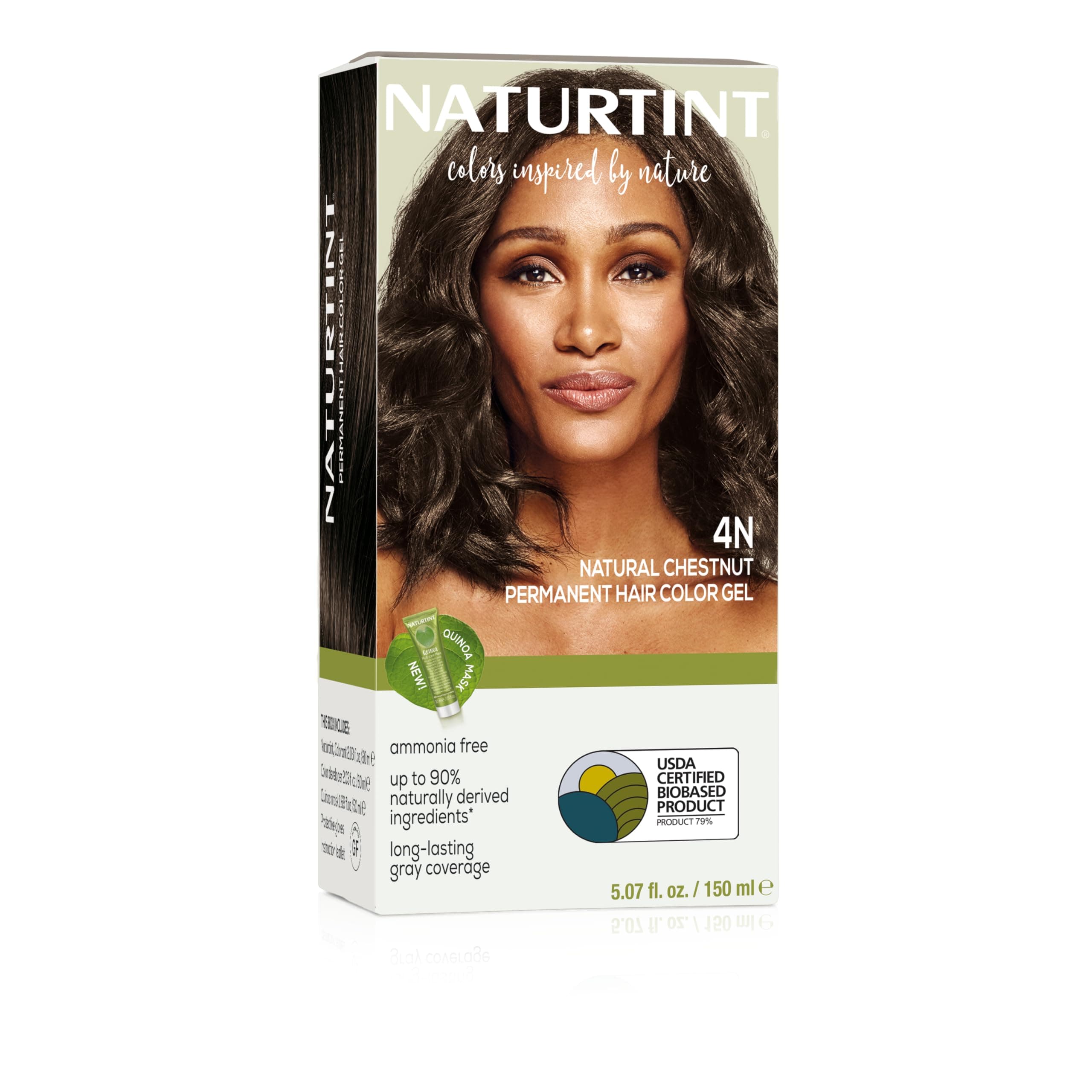 Naturtint Permanent Hair Colour Medium Brown 4N | 92% Natural Ingredients | 100% Grey Coverage Long Lasting Hair Colour | USDA Certified | Ammonia Free Vegan Hair Color Gel - 4N Natural Chestnut 170ml