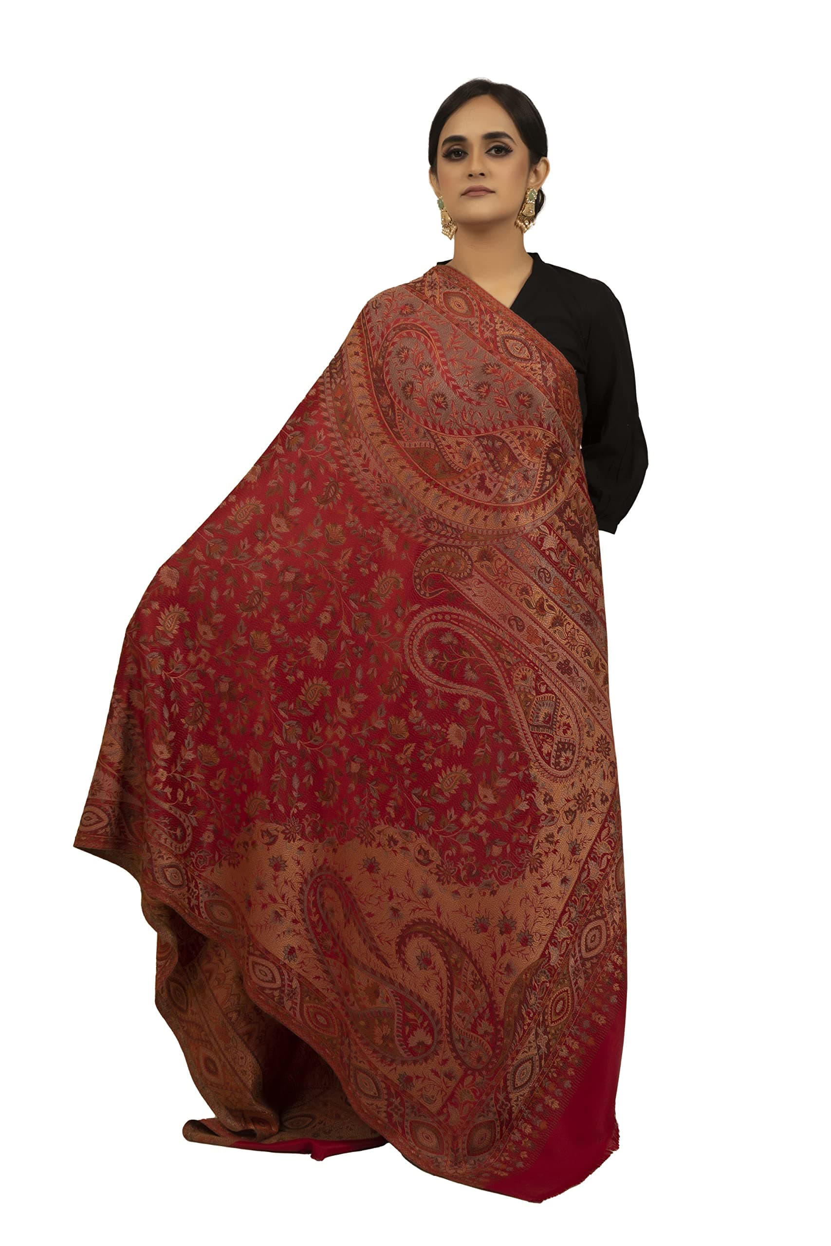 Shal-é-Pashm Women's Maroon Kashmiri Woolen Shawl Warm and soft Faux Pashmina