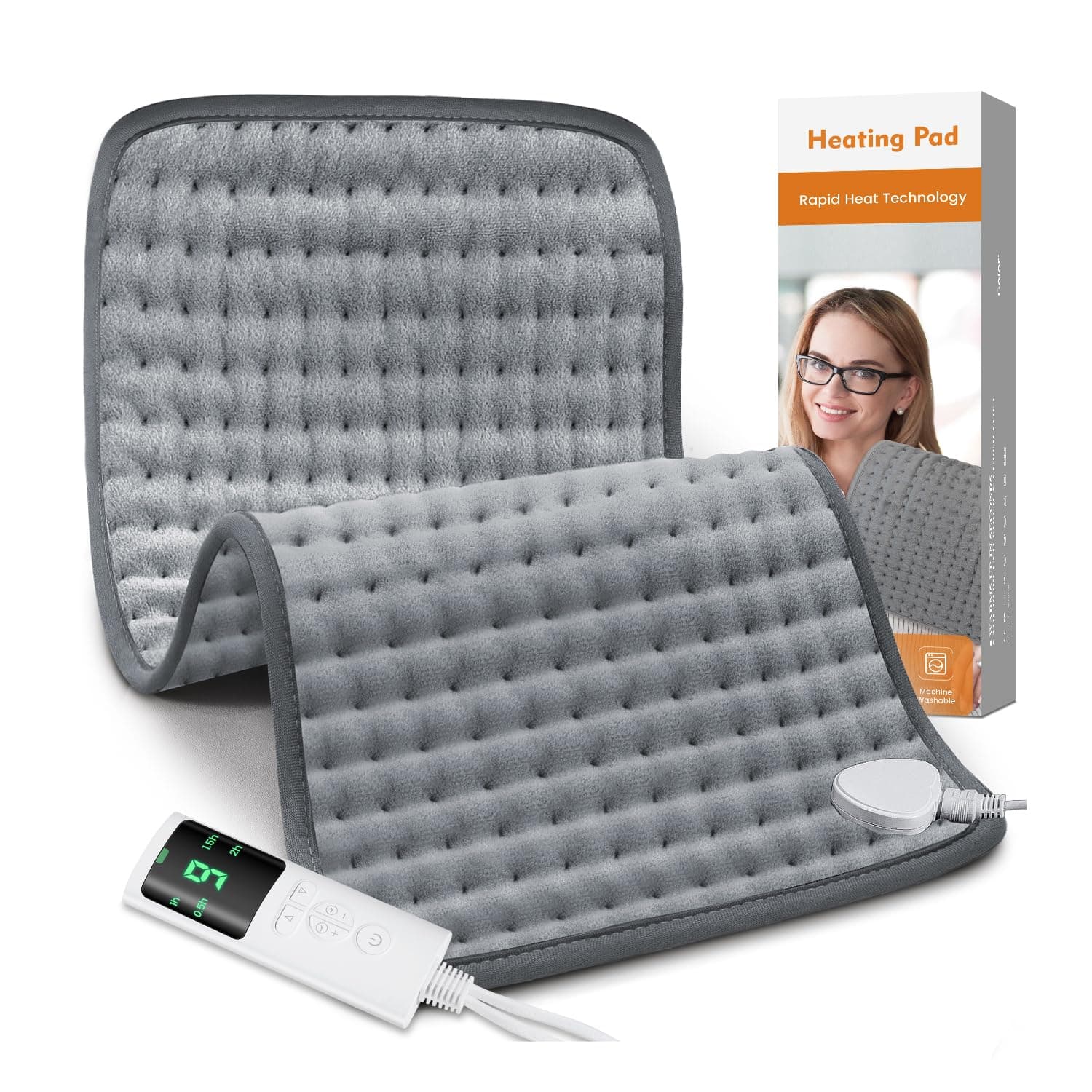 Heating Pad for Back Pain Relief, Heating Pads for Period Cramps with 9 Heat Settings & 4 Timers Auto-off, Machine Washable, Dry & Moist Heat, Soft Electric Heating Pad for Sore Muscles,Gift,12''×24''