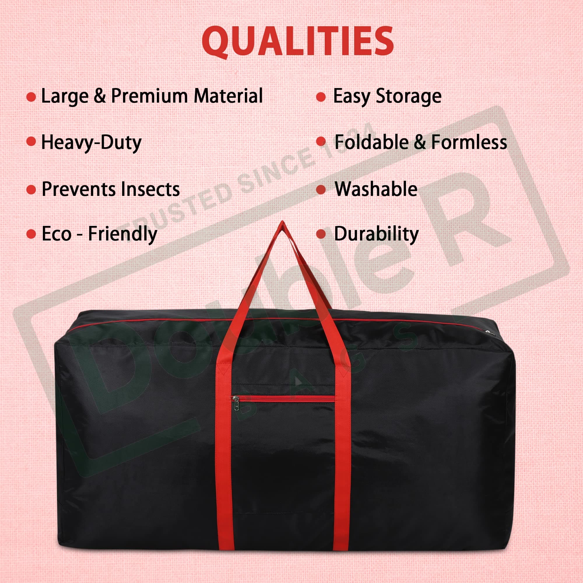 Double R Bags Heavy Duty 1680 Denier Nylon Multi-Purpose 236 L Extra Large Toys Storage Bag/Stationery Paper/Blankets/Clothes Storage Bag For Travel (Red Black, 113x39.5x53 cm), Rectangular