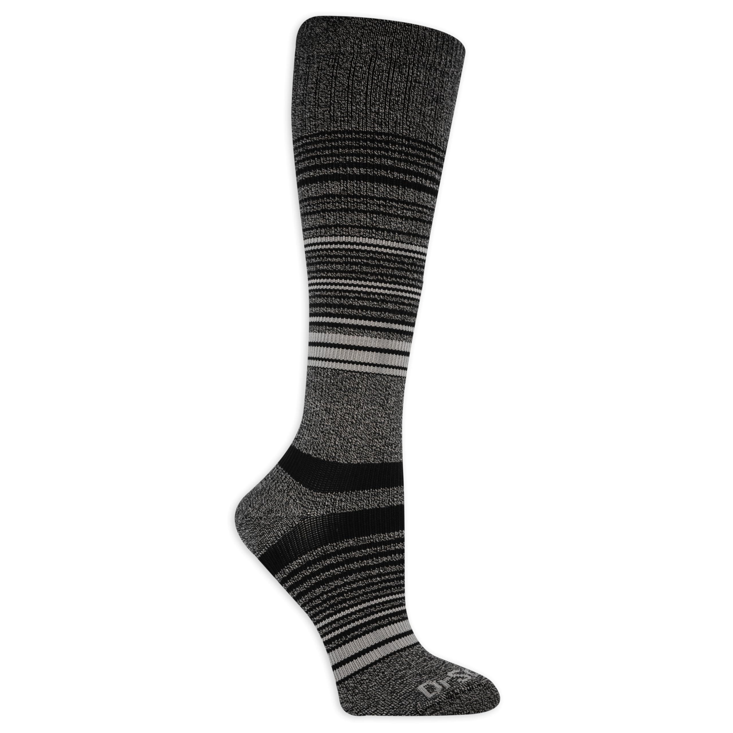 Dr. Scholl's Women's Graduated Compression Knee High Socks - Comfort and Fatigue Relief, Black/Gray Stripe (1 Pair), 8-12