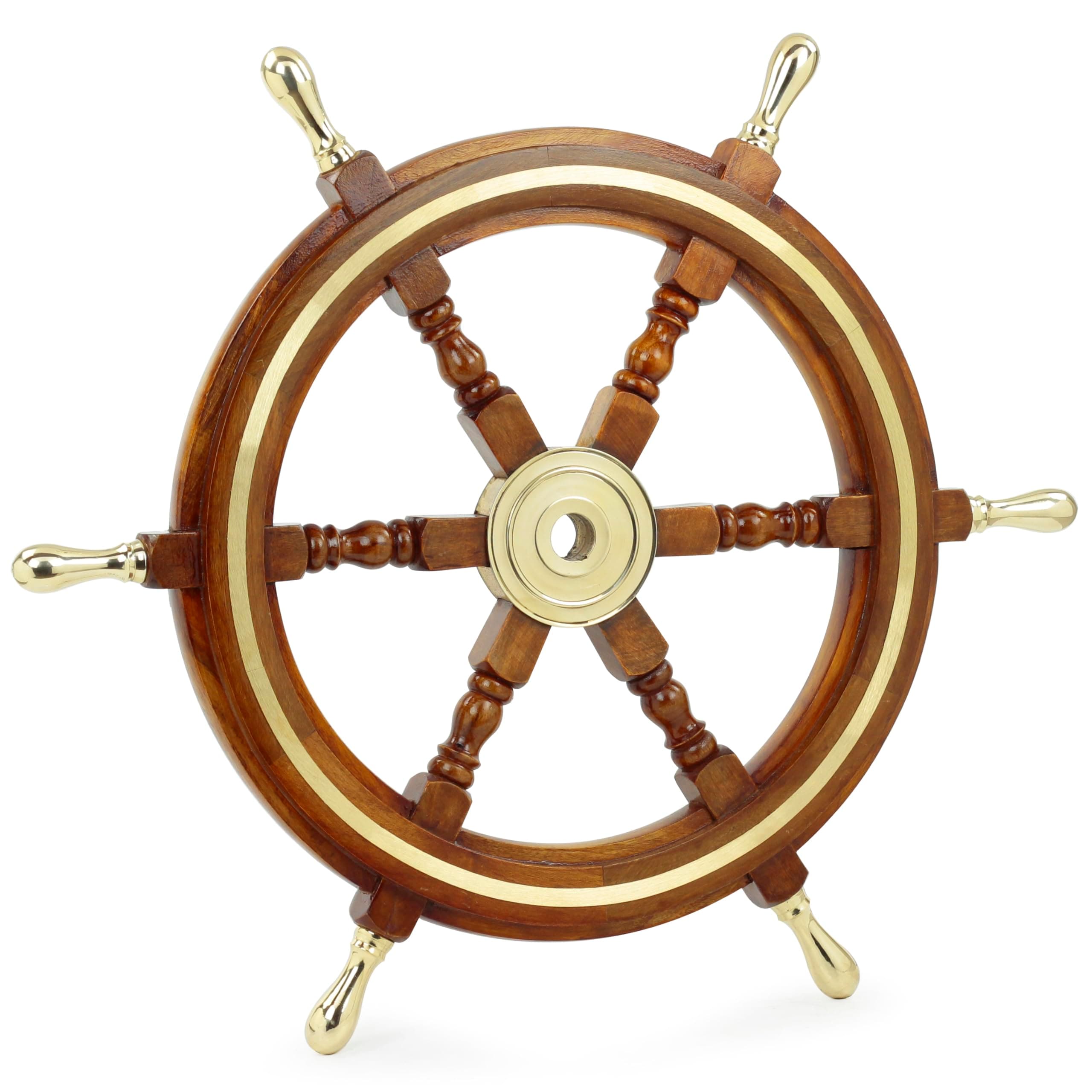 Nagina International Nautical Premium Sailor's Hand Crafted Brass & Wooden Ship Wheel | Luxury Gift Decor | Boat Collectibles (24 Inches, Brass Ring & Handles)