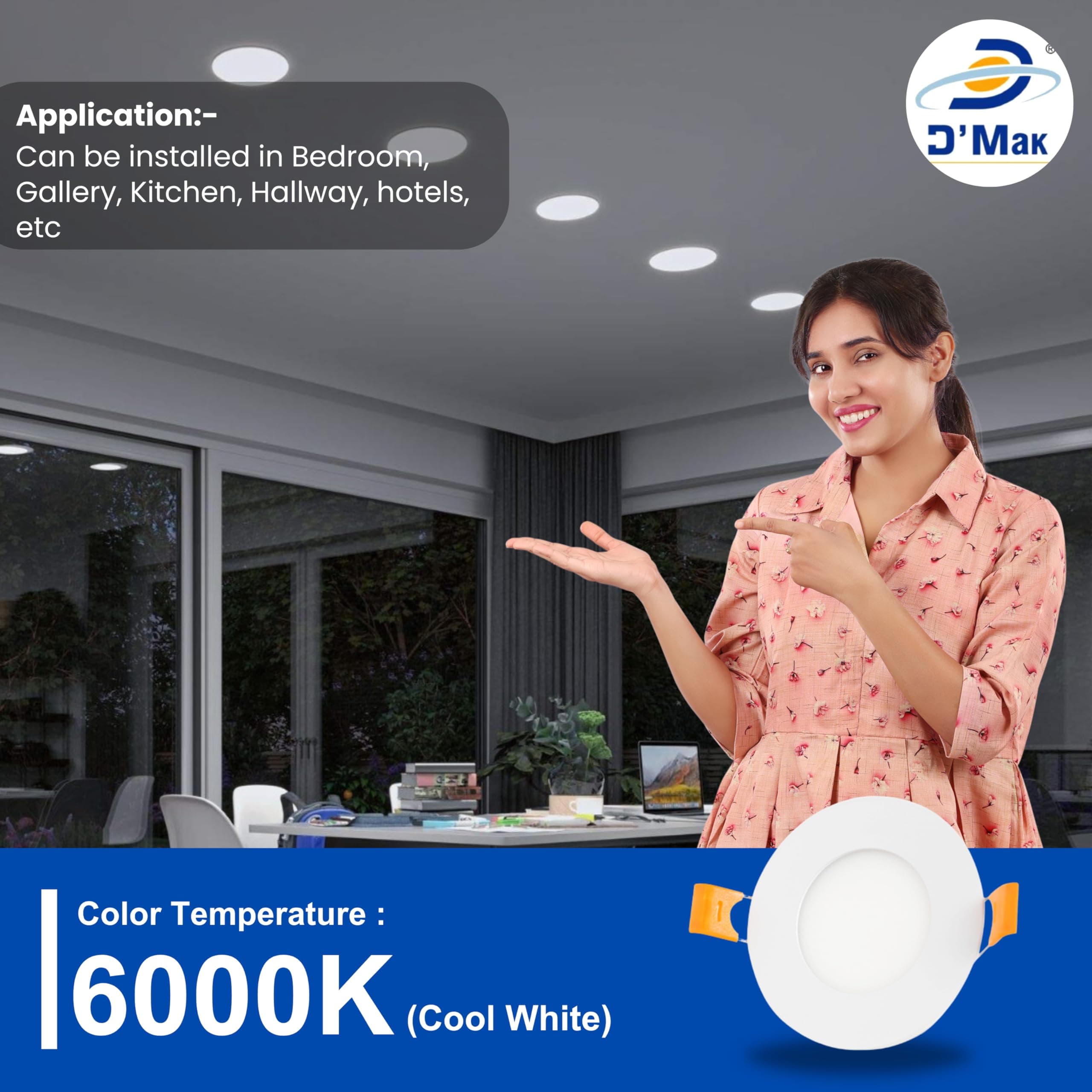 D'Mak Round LED Conceal Panel Light for POP & False Ceiling - Cool White