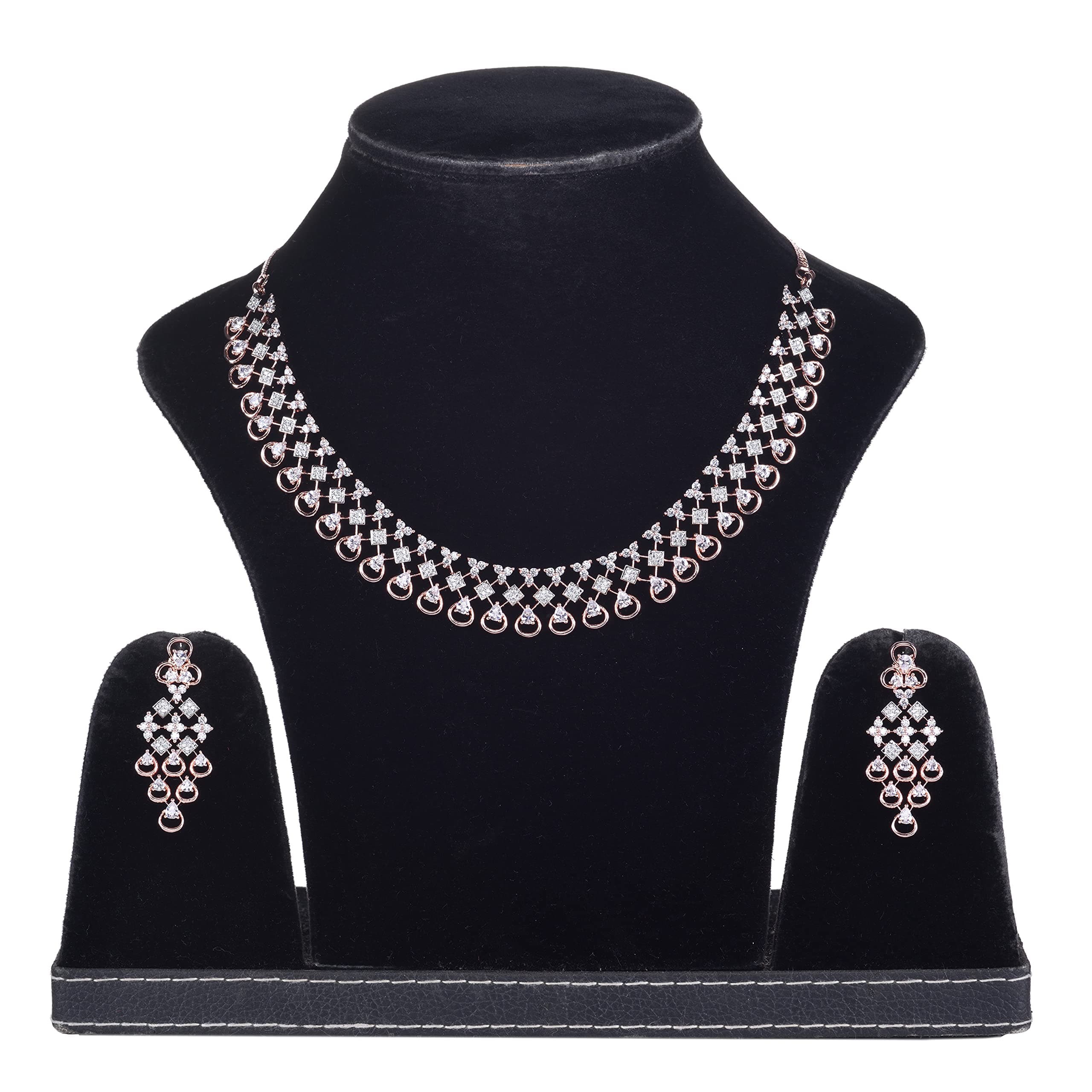 SARAF RS JEWELLERY Rose Unique Design AD studded Necklace with Earrings