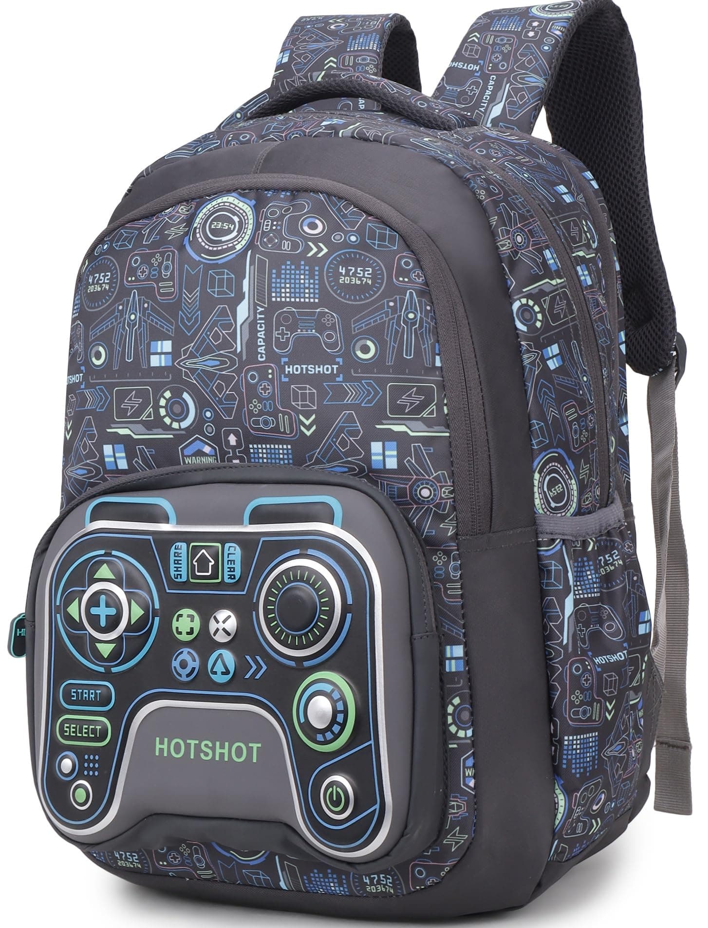 HOT SHOT BAG GAMER_1446|3D EMBOSSED DESGIN|SCHOOL BAG|TUTUION|KIDS & CHILDRENS BACKPACK|WATER RESISTANT|18 INCH|FOR BOYS & GIRLS|32 LITERS BACKPACK