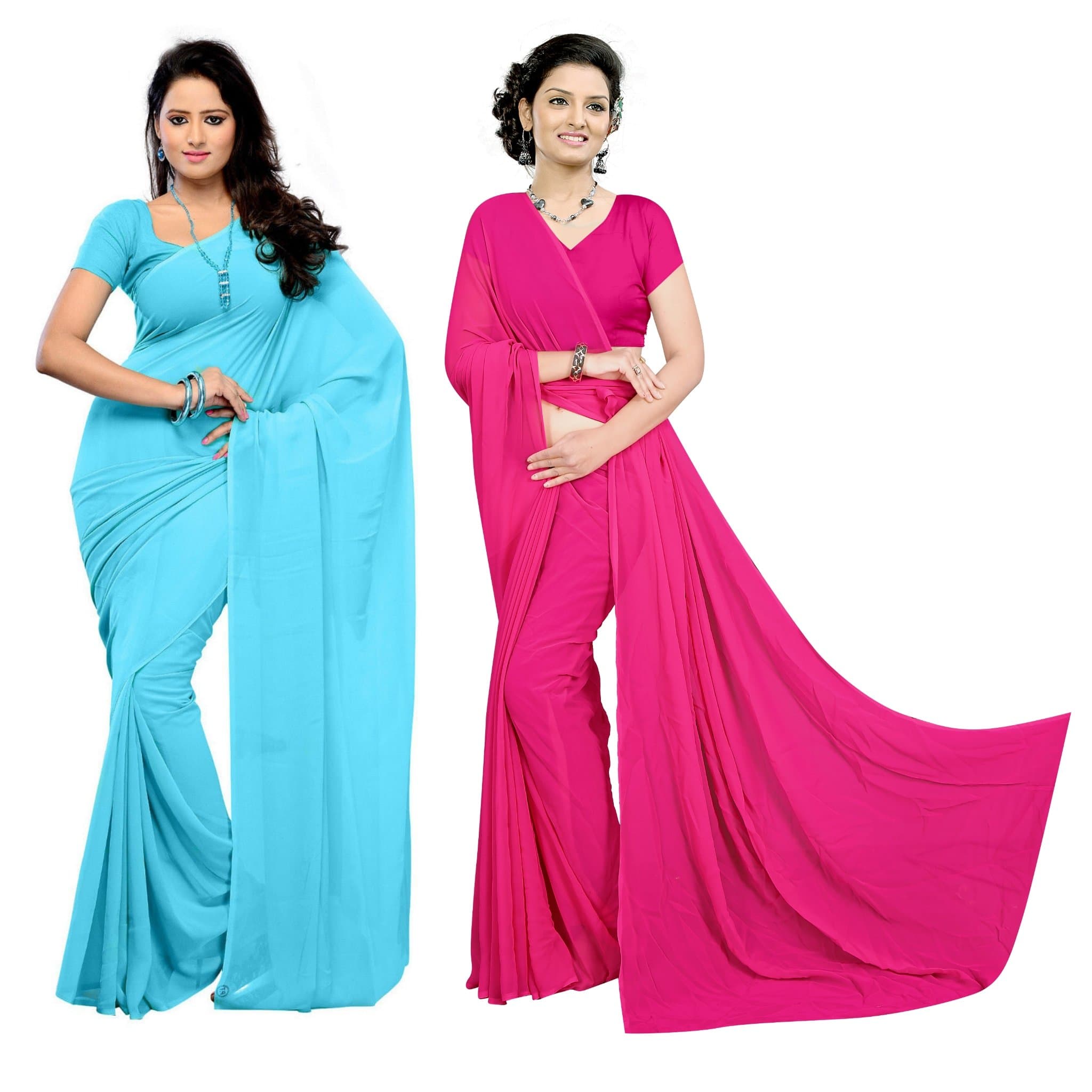 Sidhidata Textile Combo of 2 Women's plain Solid pure Georgette Saree With Unstitched Blouse Piece (Pack of Two) (Combo plain 719-709_ Sky Blue & Pink_Free Size)
