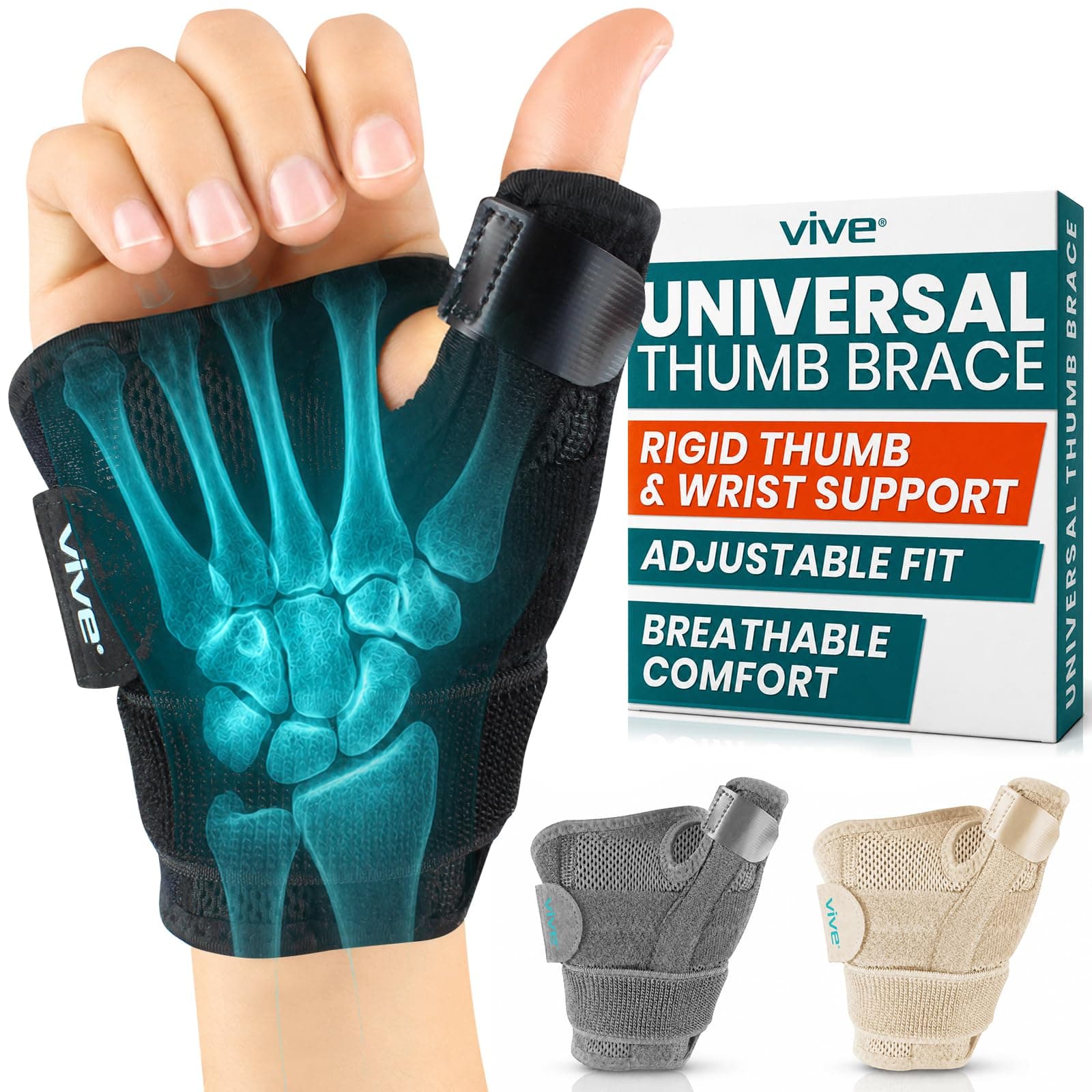 Arthritis Thumb Splint by Vive - Adjustable Thumb Support With Velcro Straps - Thumb Stabilizer Perfect for Treating Arthritis Sprains Strains Trigger Thumb - Universal Size - Vive Guarantee