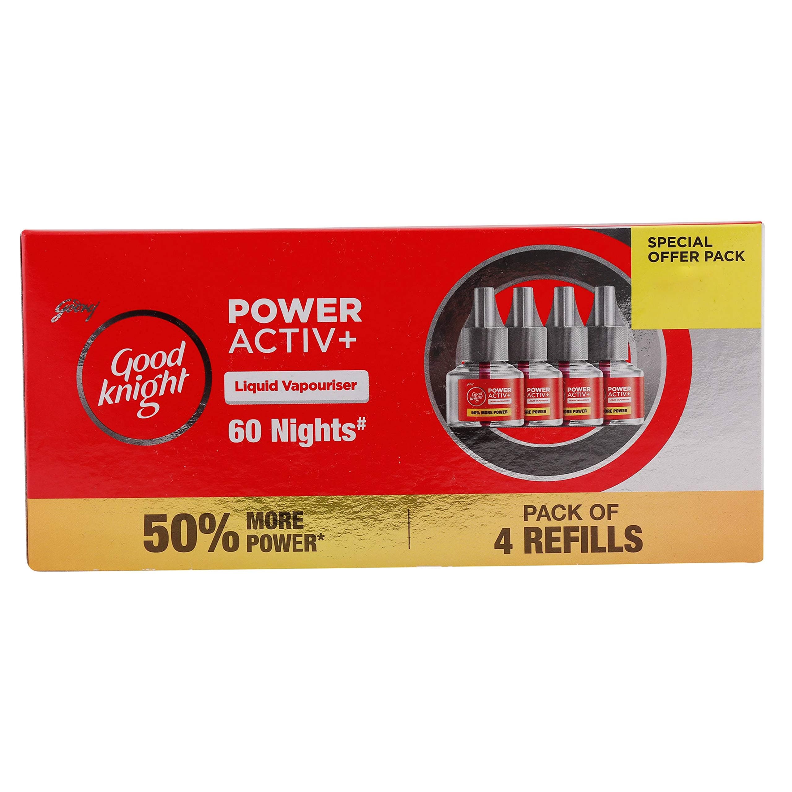 Good Knight Power Activ+ 60 Nights Mosquito Liquid Vapouriser - 45ml (Pack of 4)