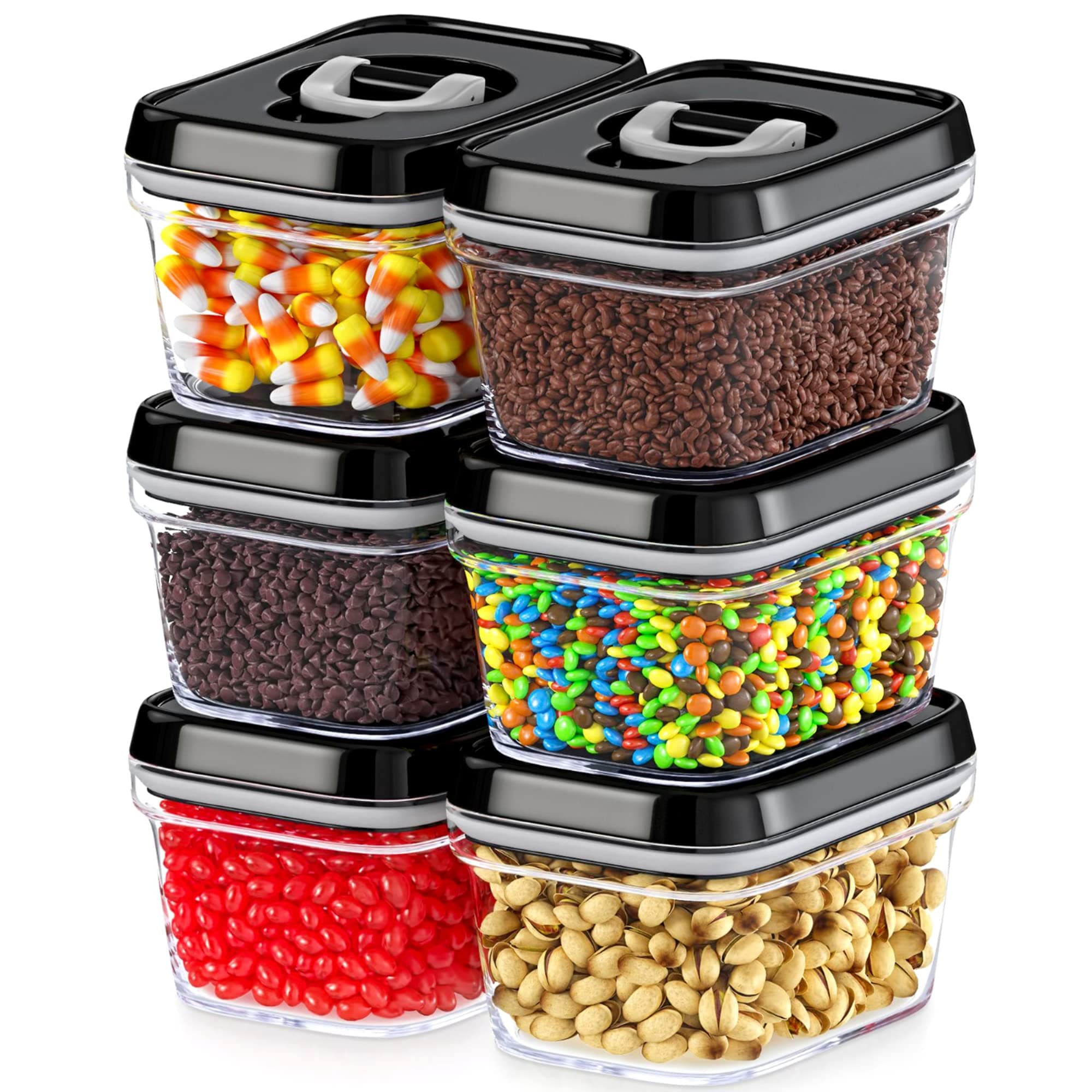 DWËLLZA KITCHEN Mini Airtight Food Storage Containers with Lids – Set of 6 Clear Plastic Small Pantry Containers for Spices, Candy, Nuts, Coffee or Tea, BPA-Free, Keeps Food Fresh & Dry
