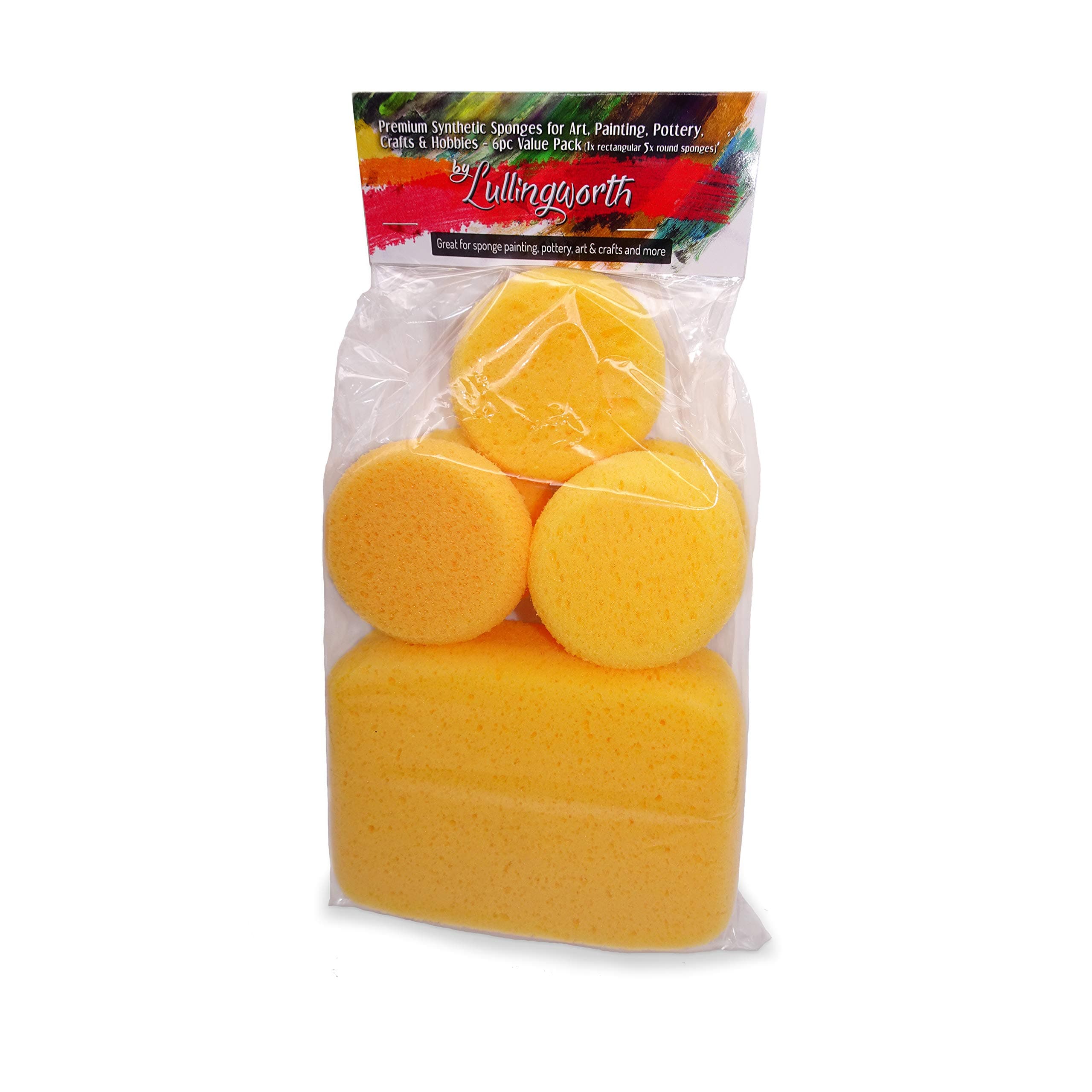 Premium Synthetic Art Crafts Sponges - 6pc Value Pack for Painting, Artists, Pottery, Face Paint, Crafts & Hobbies by Lullingworth