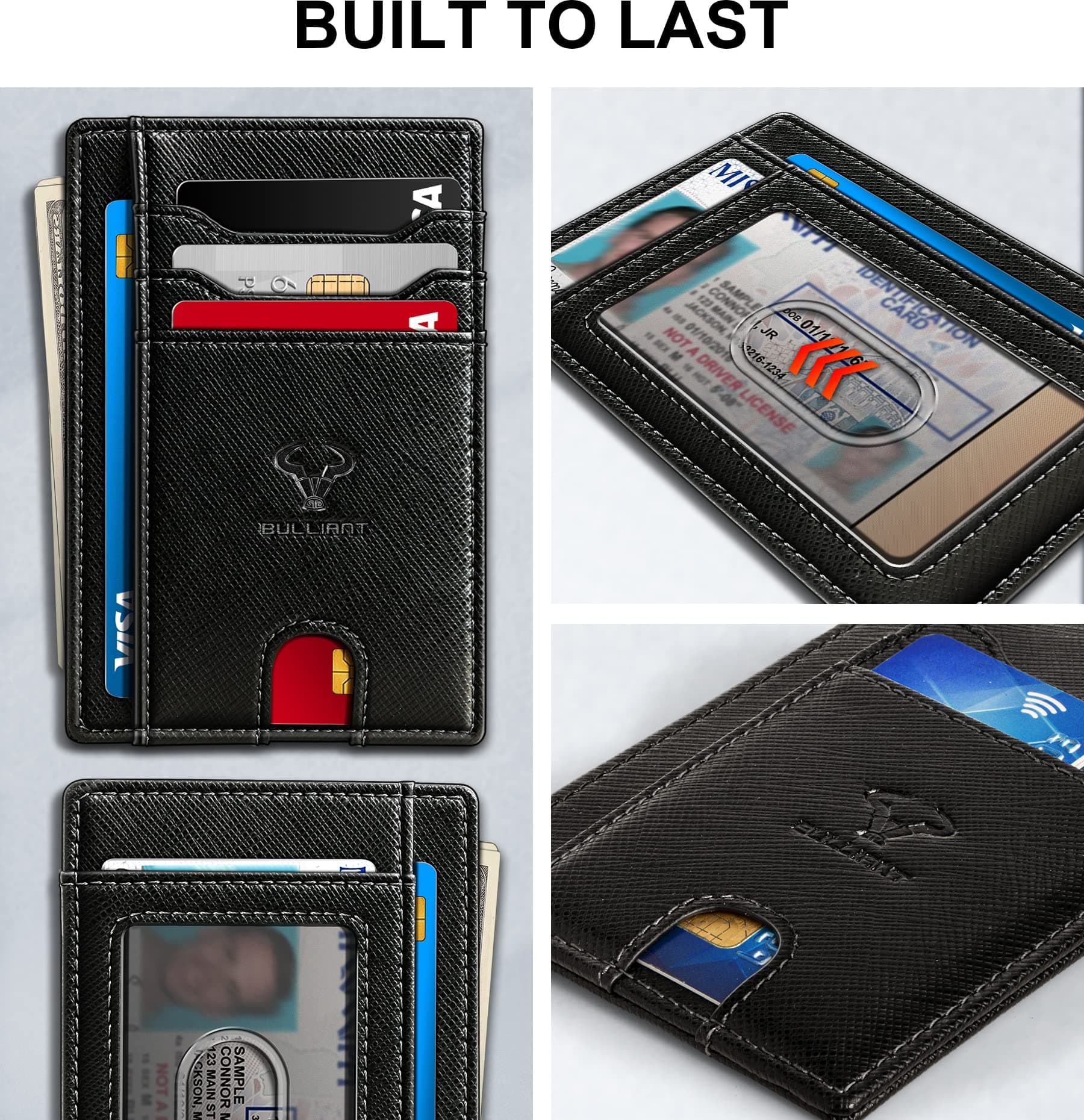 Slim Wallet,Bulliant Skinny Minimal Thin Pocket Wallet for Men Genuine Leather 7Slots,RFID Blocking,Gift-Boxed