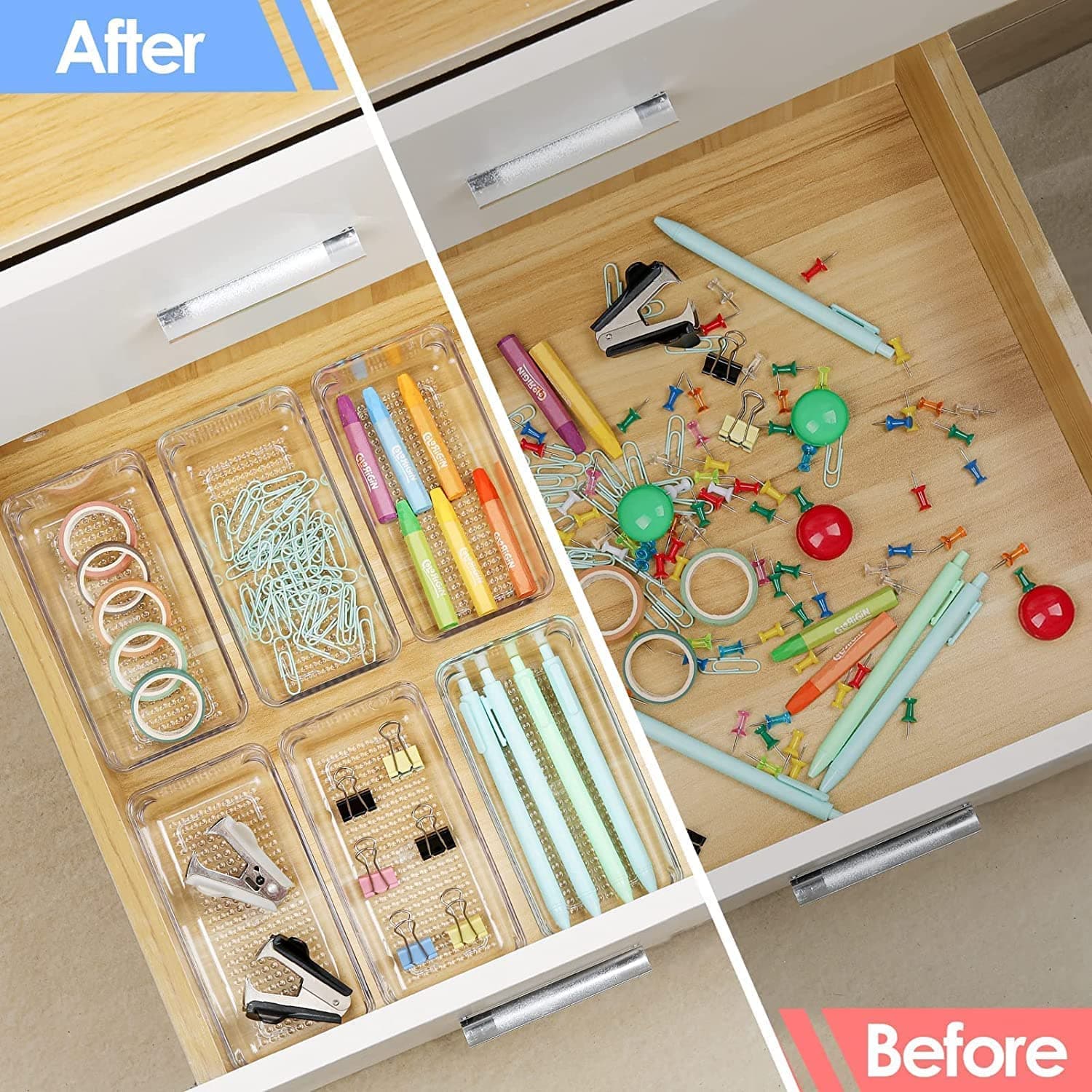 Zollyss 4 Pcs Drawer Organizer Versatile Vanity Drawer Storage Bins, Clear Plastic Drawer Organizer Trays, Customize Layout Organizer for Makeup and Bathroom Vanity (Clear)