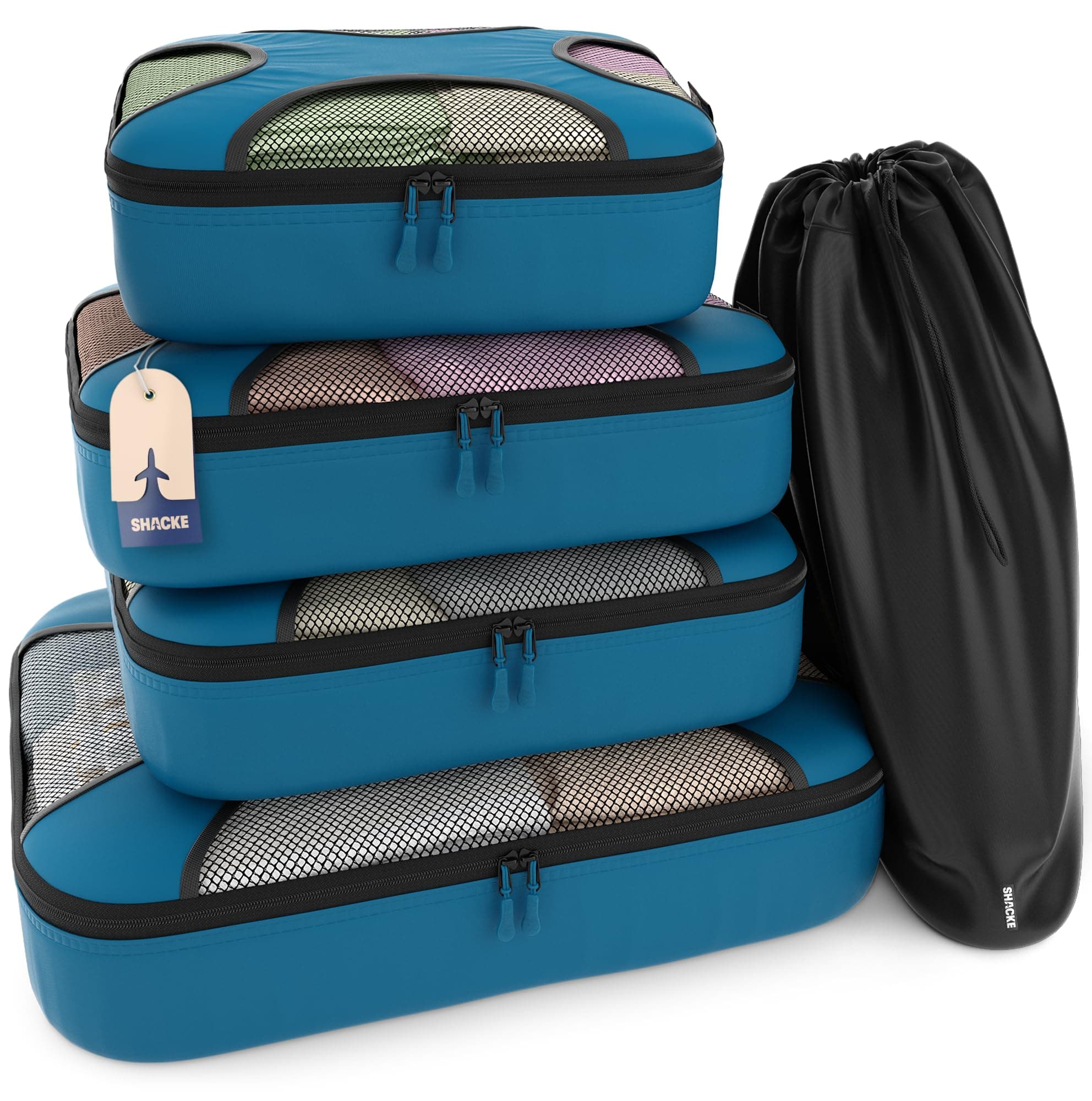 Shacke Pak - 5 Set Packing Cubes - Travel Organizers with Laundry Bag (Gentlemen's Blue)