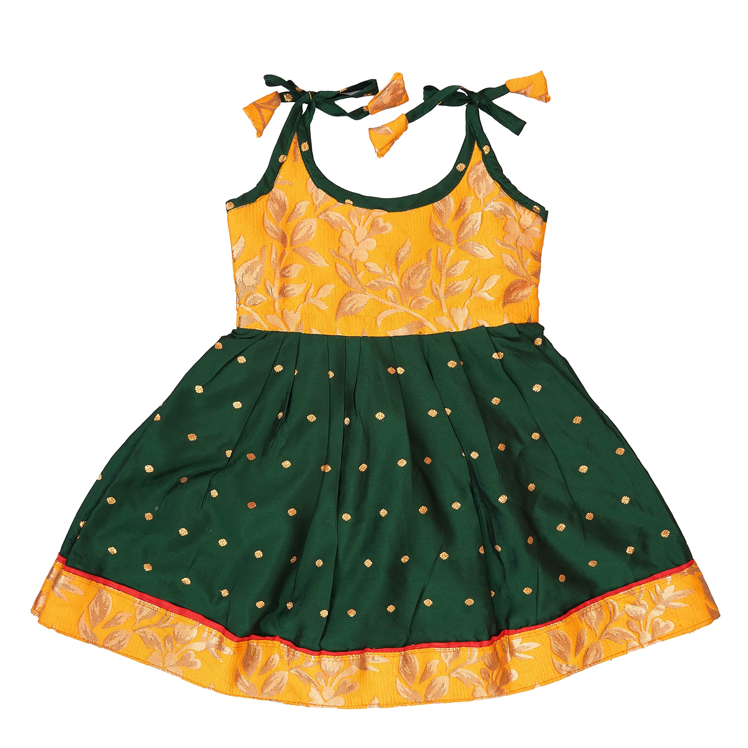 Zoswa Baby Girl Cotton Readymade Lehenga choli (Frock_Yellow&Green_3 Month-6 Month)