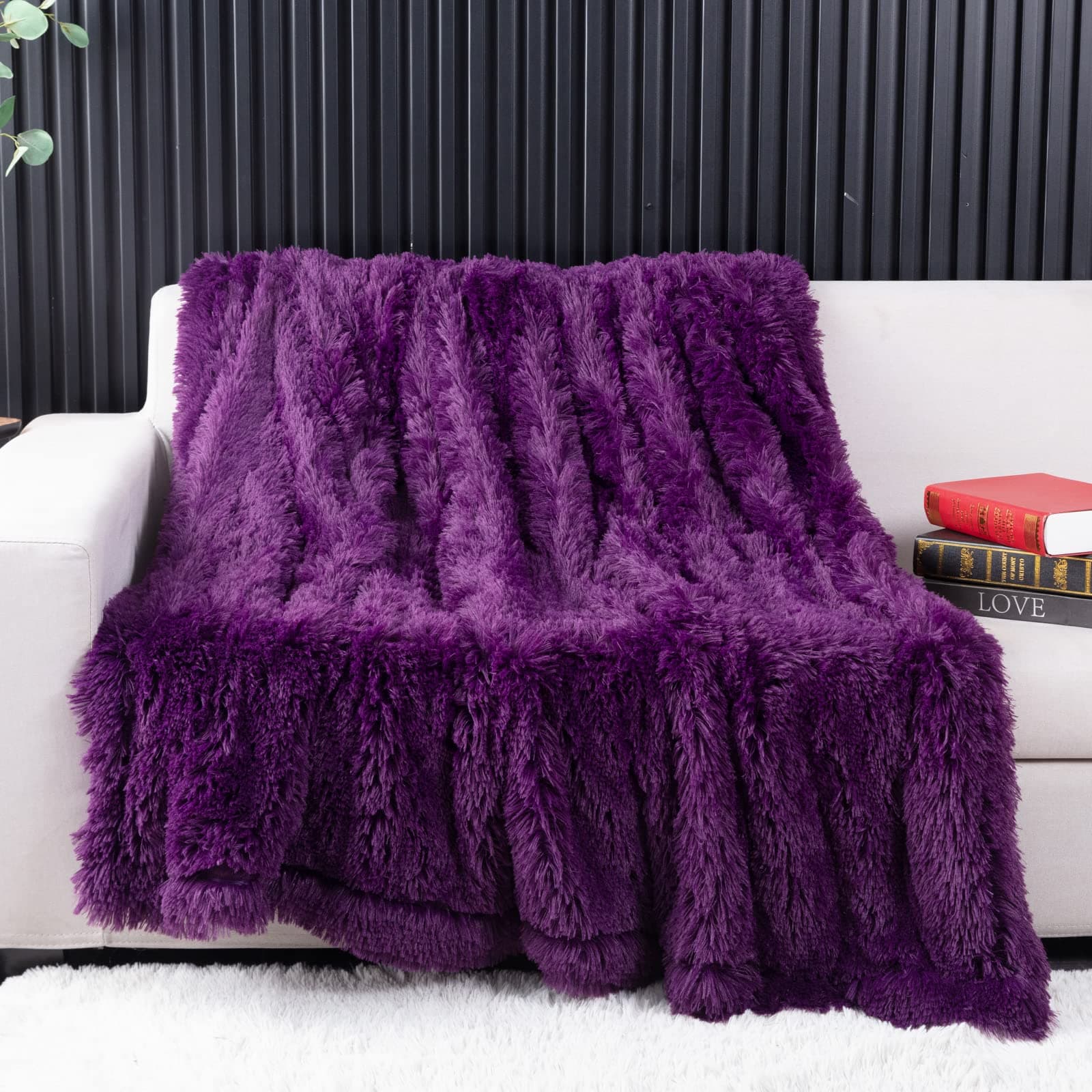 YUSOKI Long Faux Fur Throw Blanket, Purple,50" x 60"