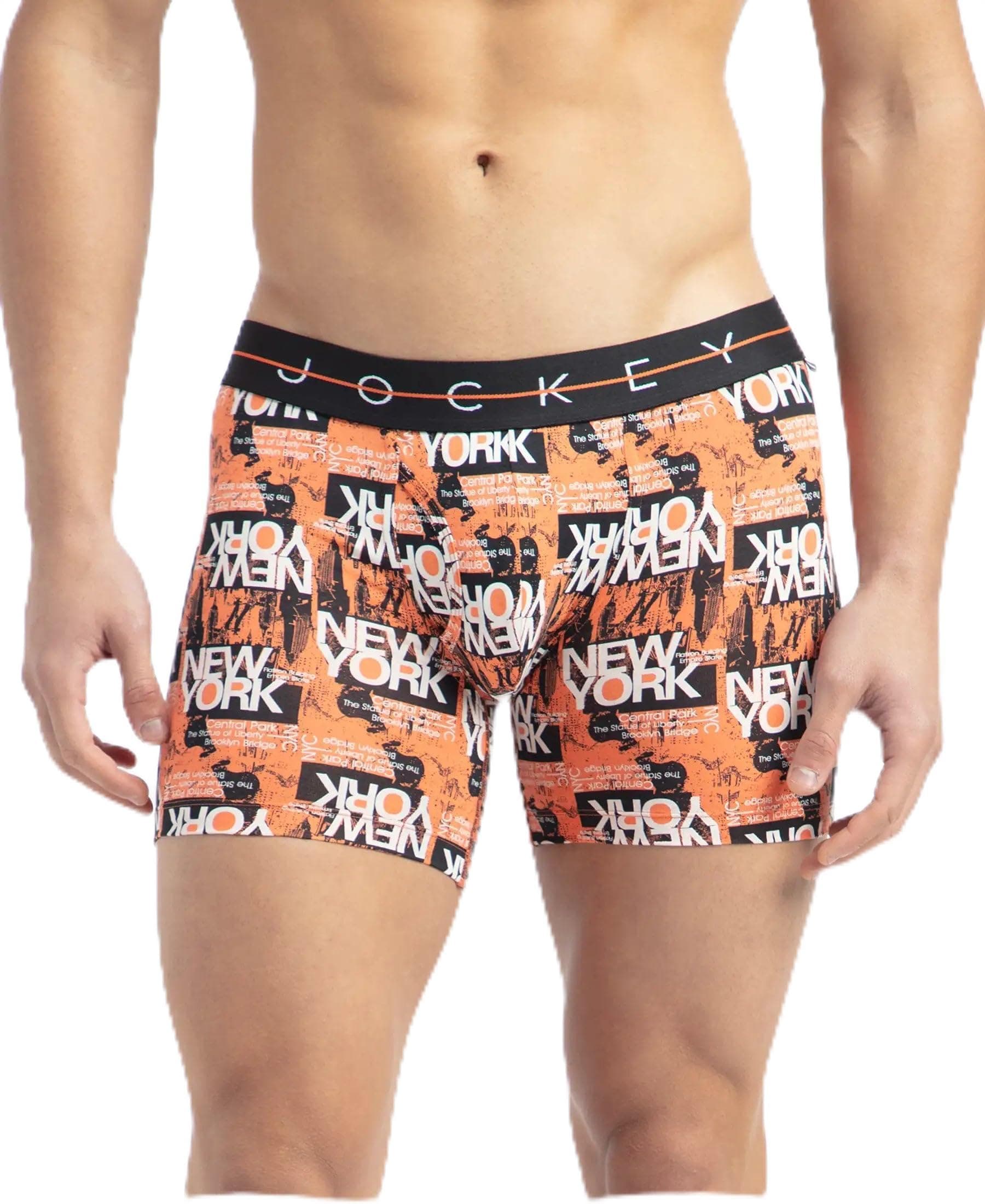 Jockey NY03 Men's Super Combed Cotton Elastane Printed Boxer Brief with Ultrasoft Waistband_Flamingo_L