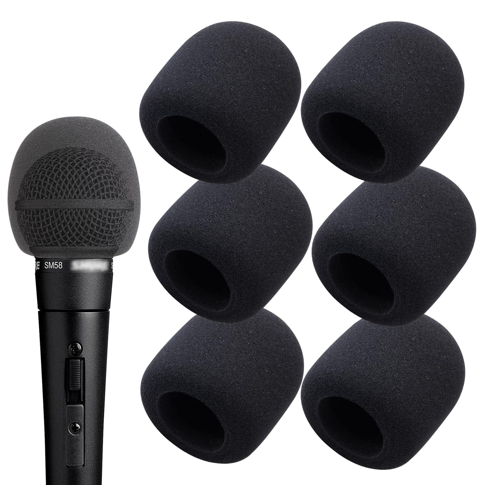 Windscreen Foam Cover for Ball-Type Microphone - 6 Pack Mic Foam Pop Filter for Handheld Mics to Reduce Plosive Wind Noises by YOUSHARES