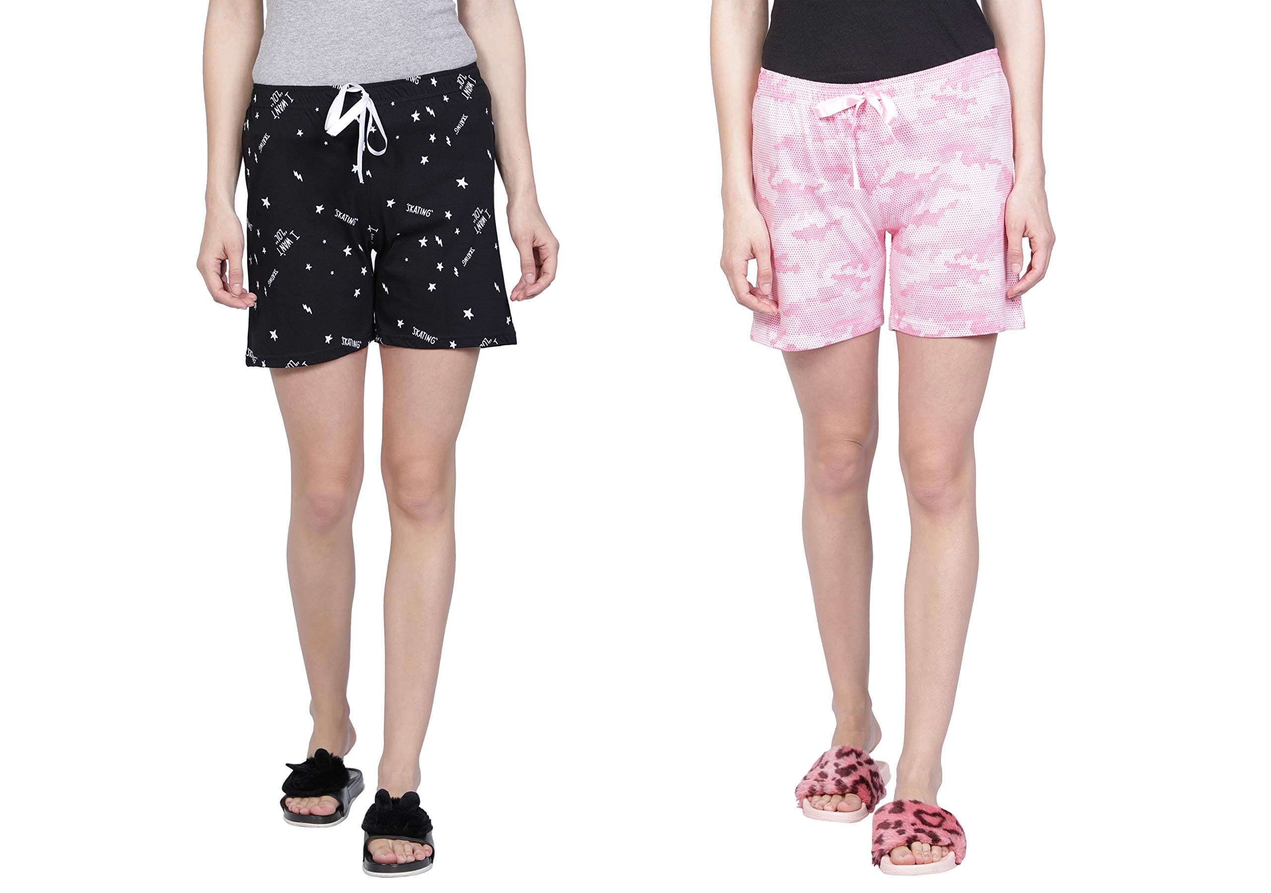 Club A9 Women's Regular Fit Cotton Printed Shorts (Multicolor,M) (Pack of 2) (WSCOM2_224_M)