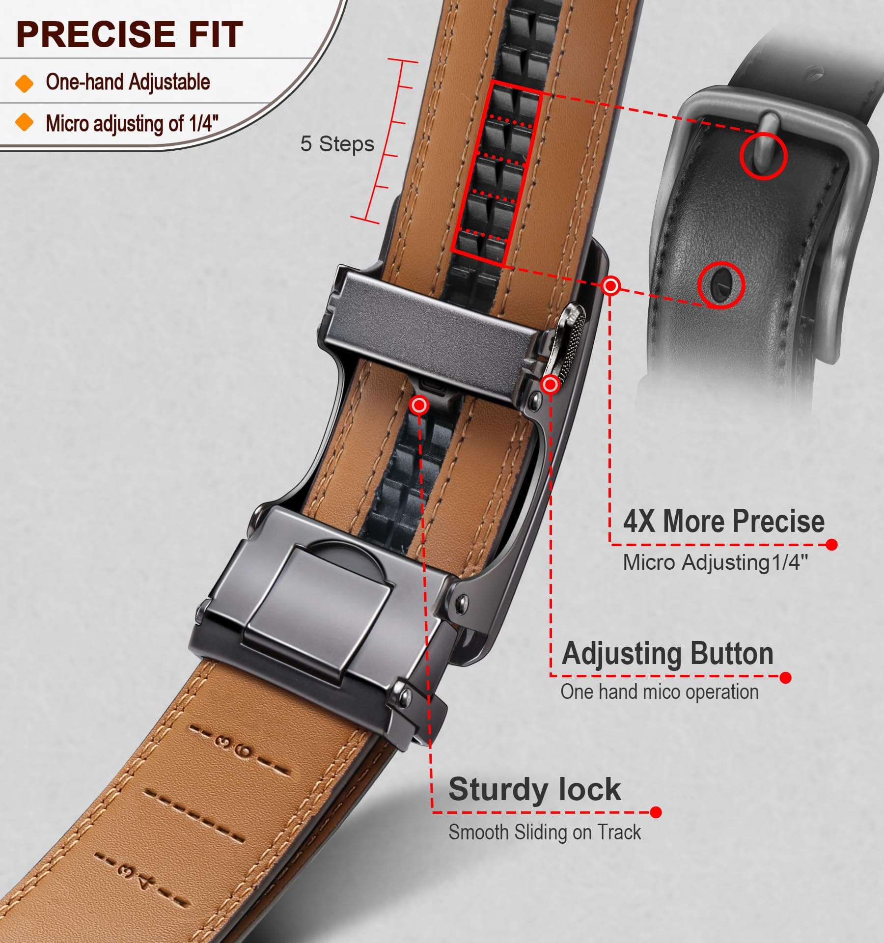 Men's Belt, Bulliant Leather Ratchet Belt for Men with Sliding Buckle 1 3/8" In Gift Box, Trim to Fit.