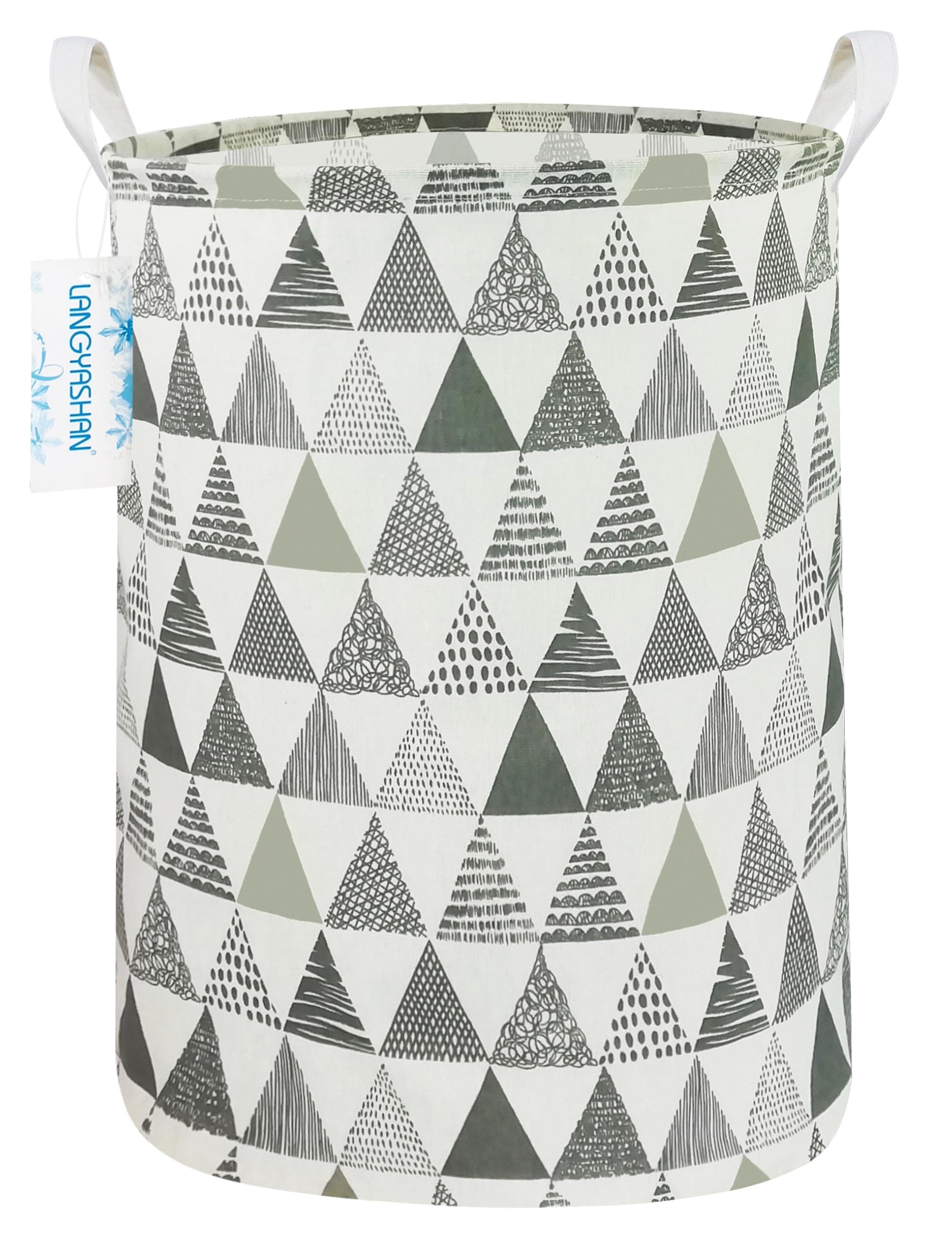 LANGYASHAN Storage Bin，Canvas Fabric Collapsible Organizer Basket for Laundry Hamper,Toy Bins,Gift Baskets, Bedroom, Clothes,Baby Nursery (Grey Triangle)