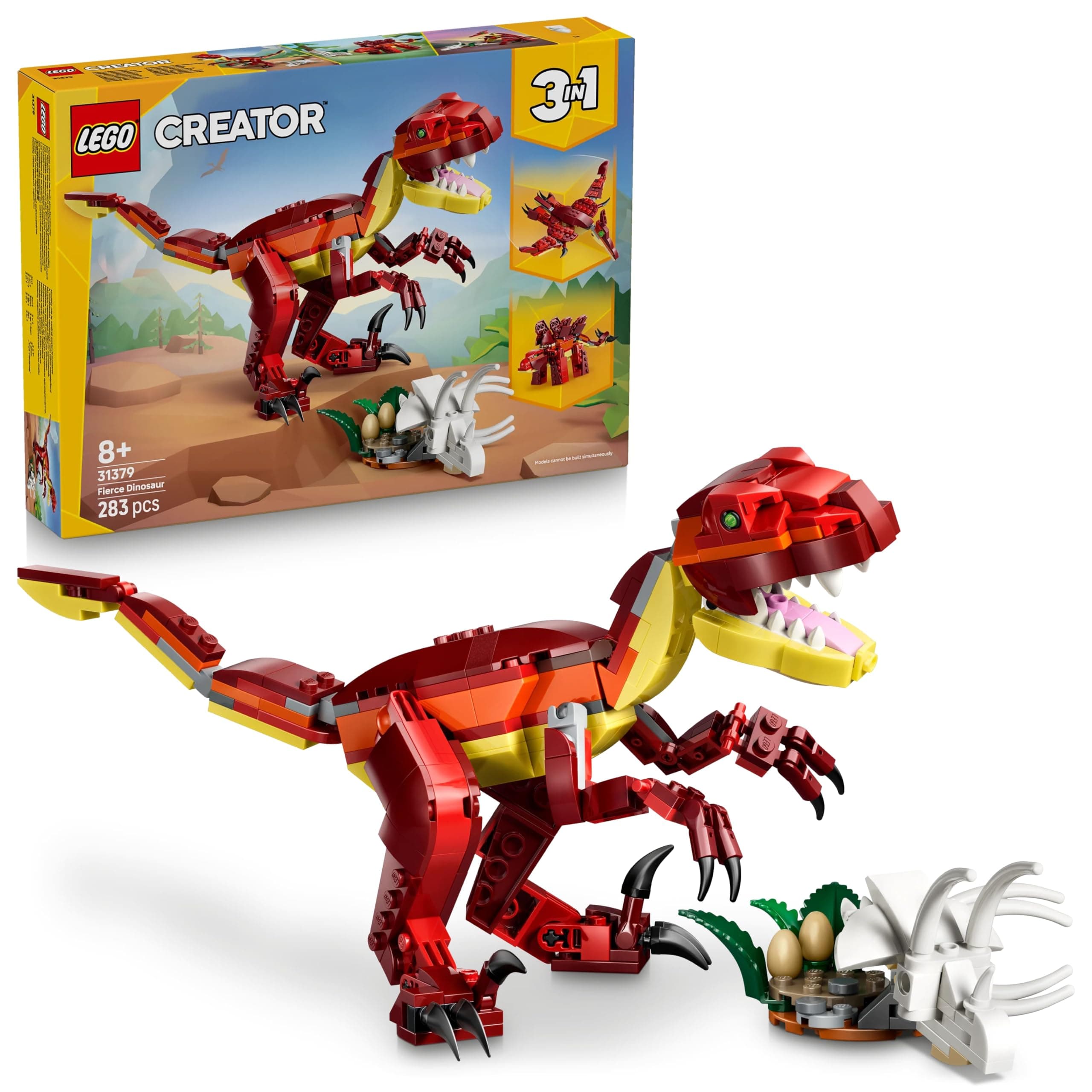 LEGO Creator 3 in 1 Fierce Dinosaur - Build into a Velociraptor, Stegosaurus or Pterosaur - 31379