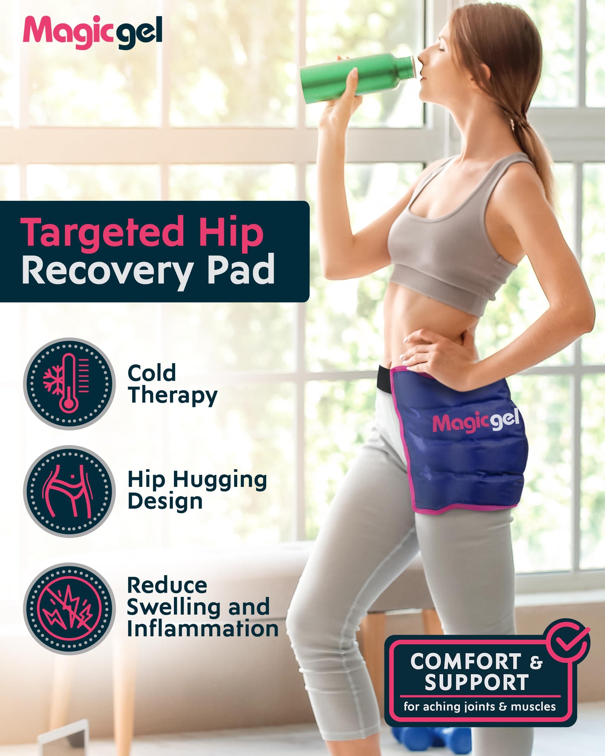 Reusable Cold Pack for Hip Bursitis, Replacement Surgery and Hip Flexor Pain. Ice Pack Wrap for Inflammation, Swelling Relief (by Magic Gel)