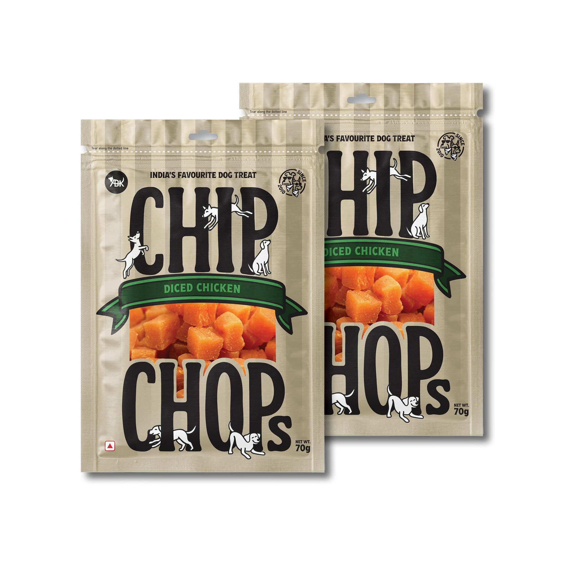Chip Chops Diced Chicken Dog Treats for Dogs, Healthy Protein Rich Dog Snacks, Easily Digestible Training Reward Treats for Puppies & Adult Dogs, Natural Chicken Flavor, 70gm Each (Pack of 2)