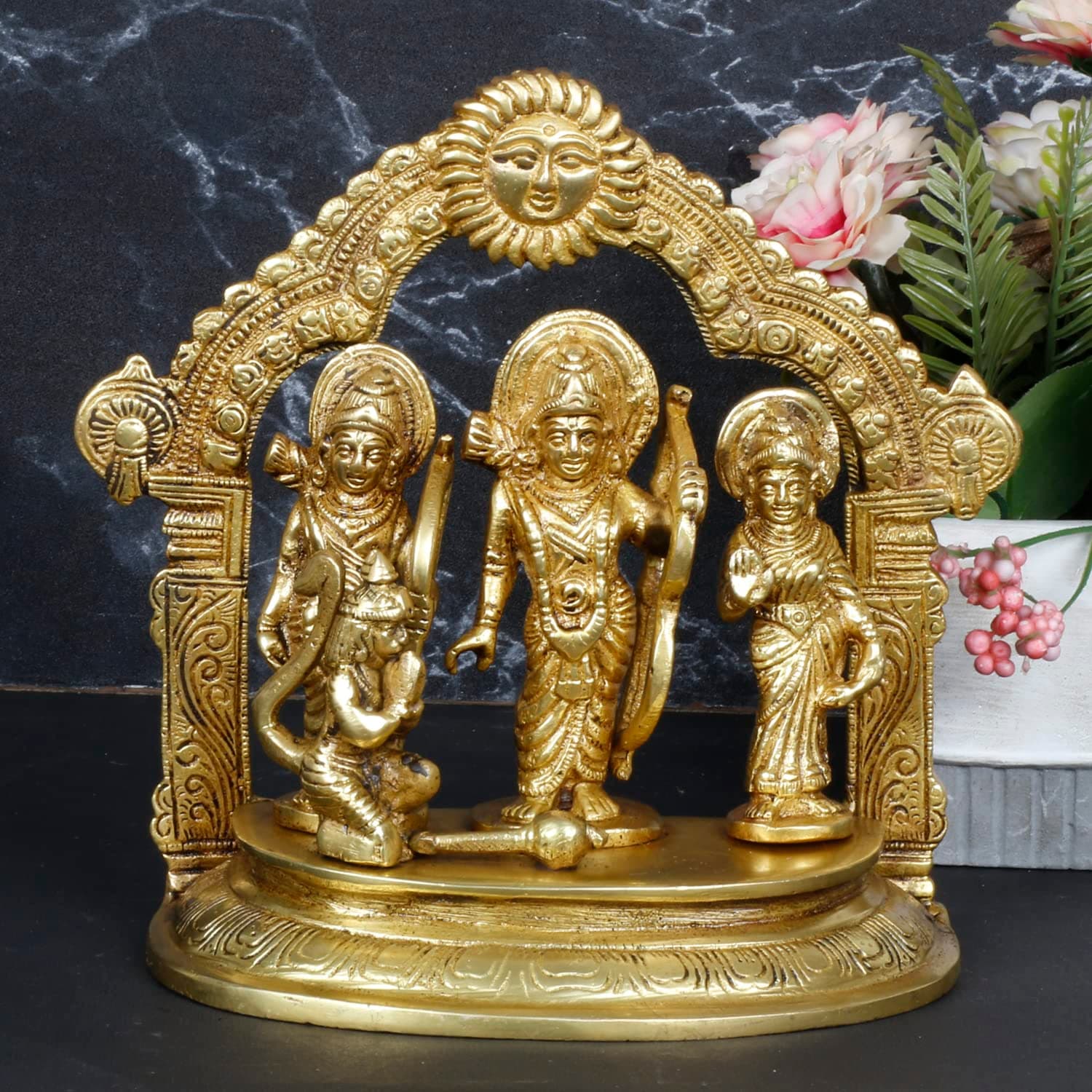 ARTVARKO Brass Ram Sita Laxman Hanuman Statue Sculpture Ram Darbar Idol Murti Height 7 Inches