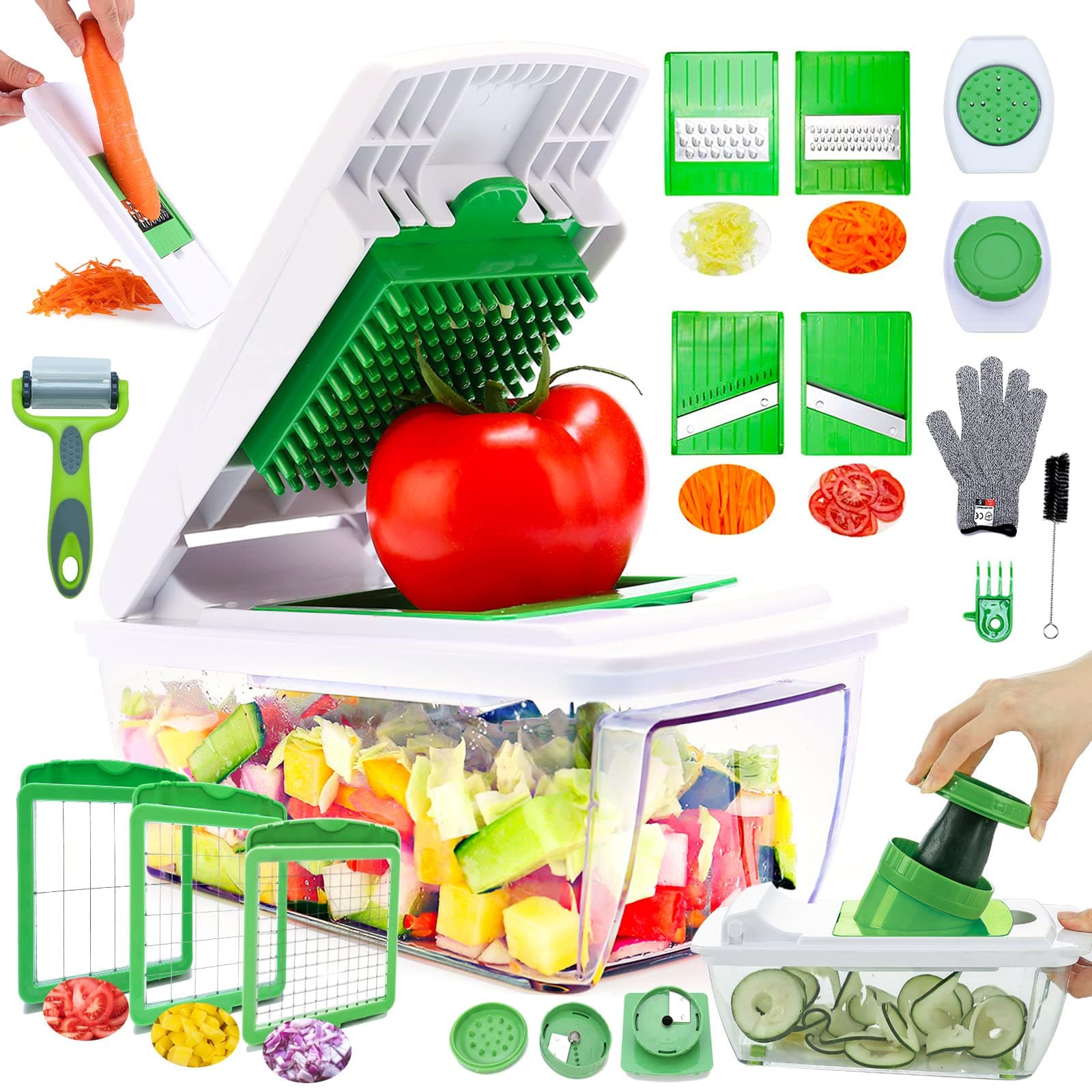 RTMAXCO Vegetable Chopper Mandoline Slicer Dicer Onion chopper Cutter Grater Food Chopper, Fruit, Vegetables Cheese Cutter, All In 1 Interchangeable Stainless Steel Blades Vegetables slicer