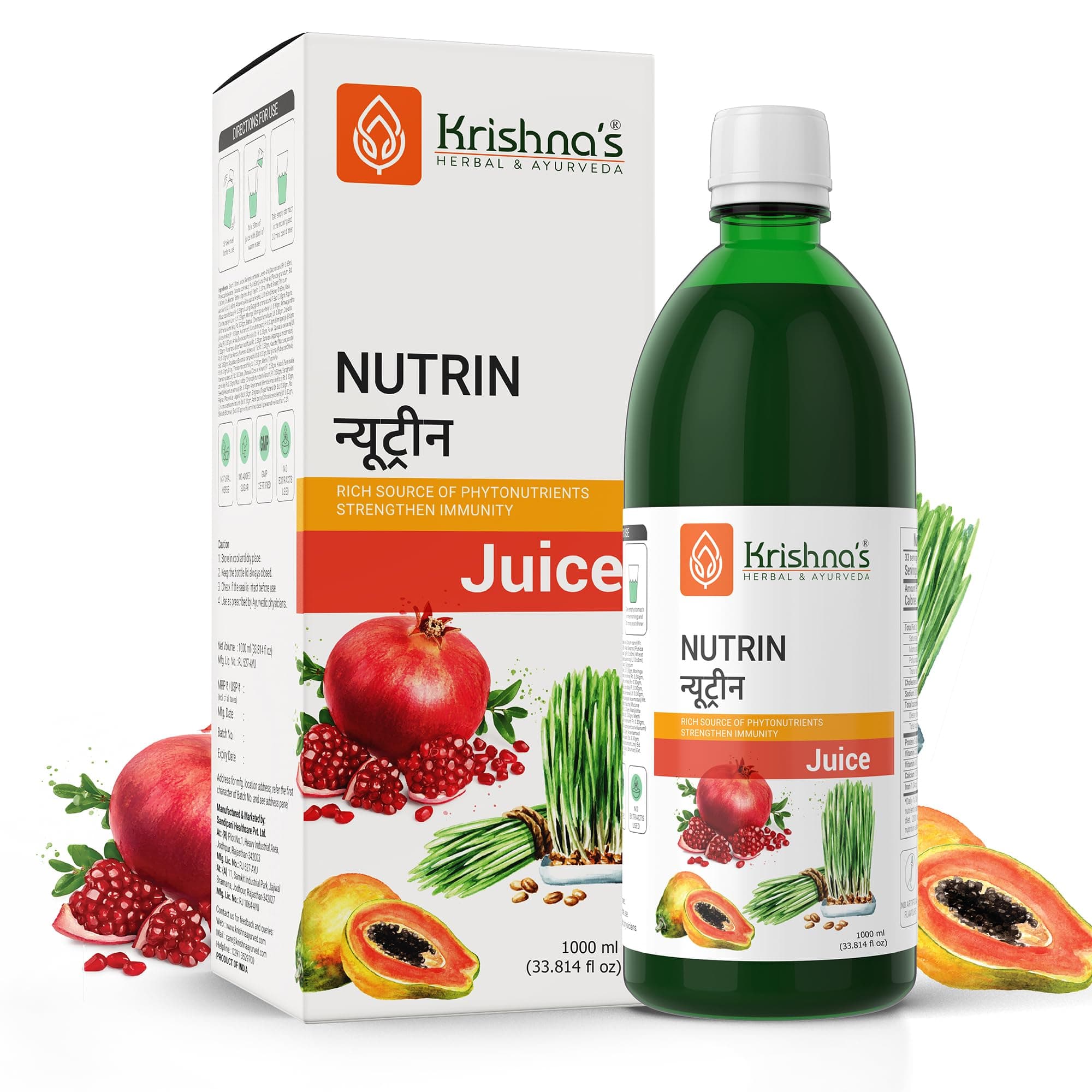 Krishna's Nutrin Juice, Rich Source Of Nutrients, No Artificial Colors or Flavors - 1000 ml (Pack of 1)
